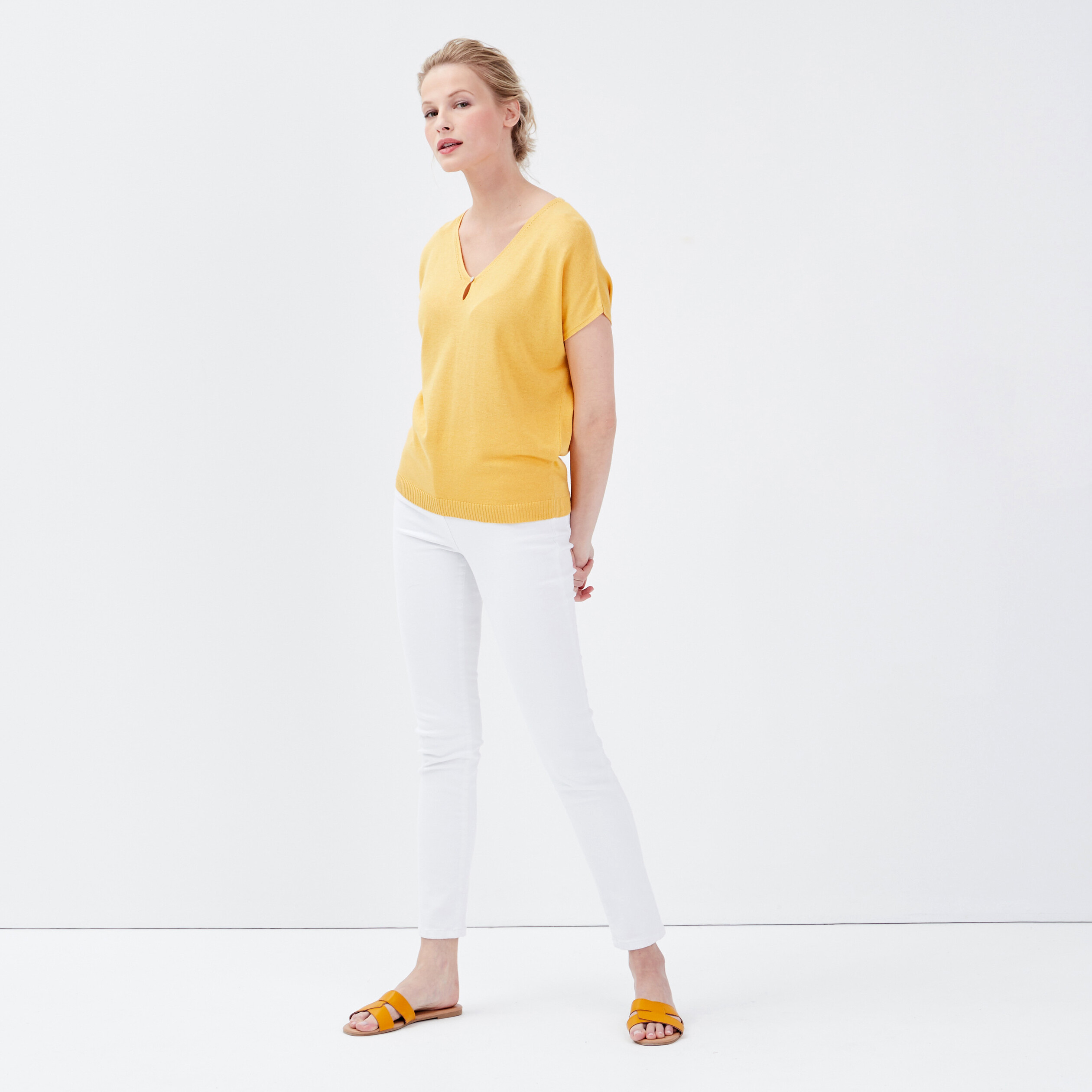 pull manches courtes jaune moutarde femme Pull manches courtes jaune moutarde femme