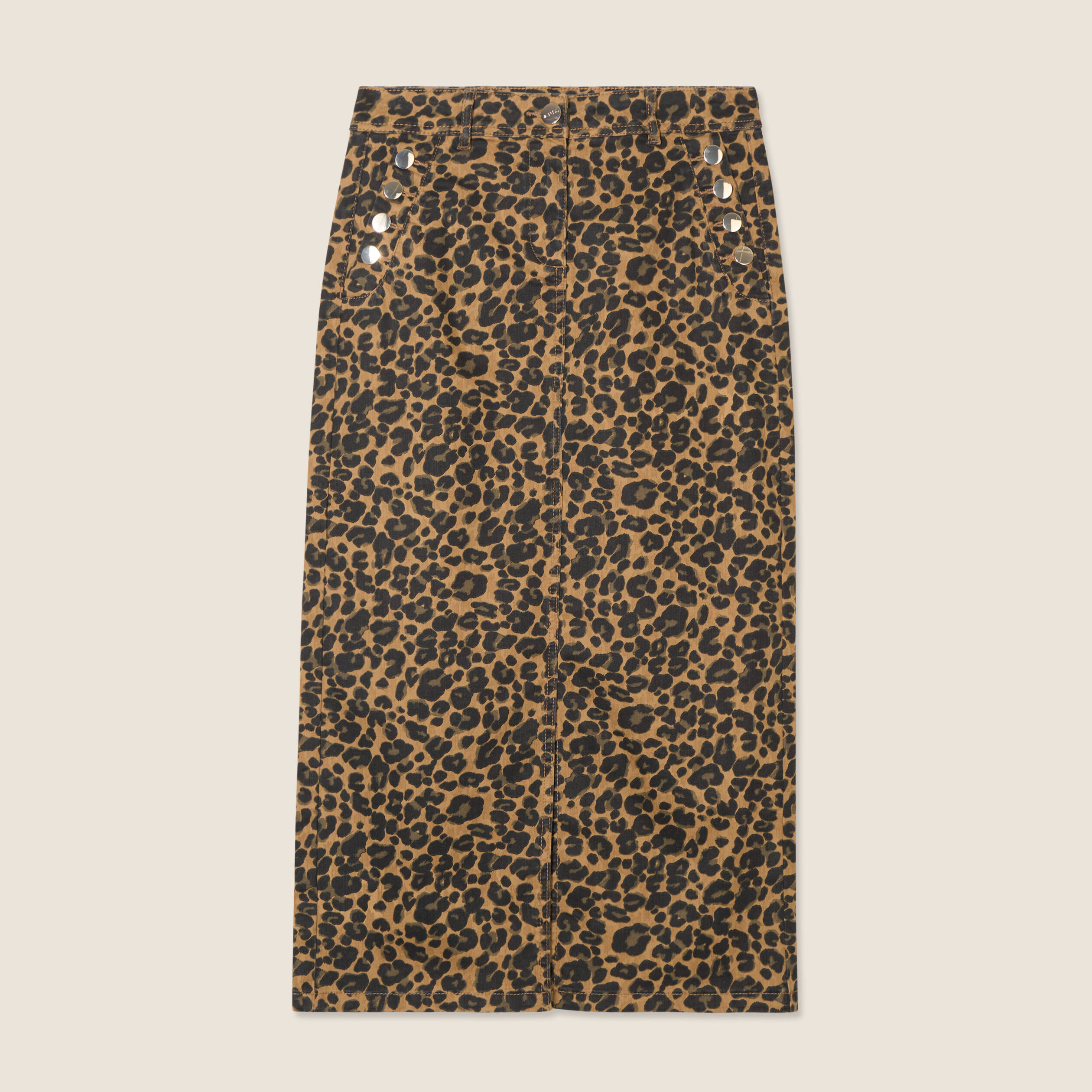 jupe midi droite a pont marron femme Jupe midi droite à pont marron femme