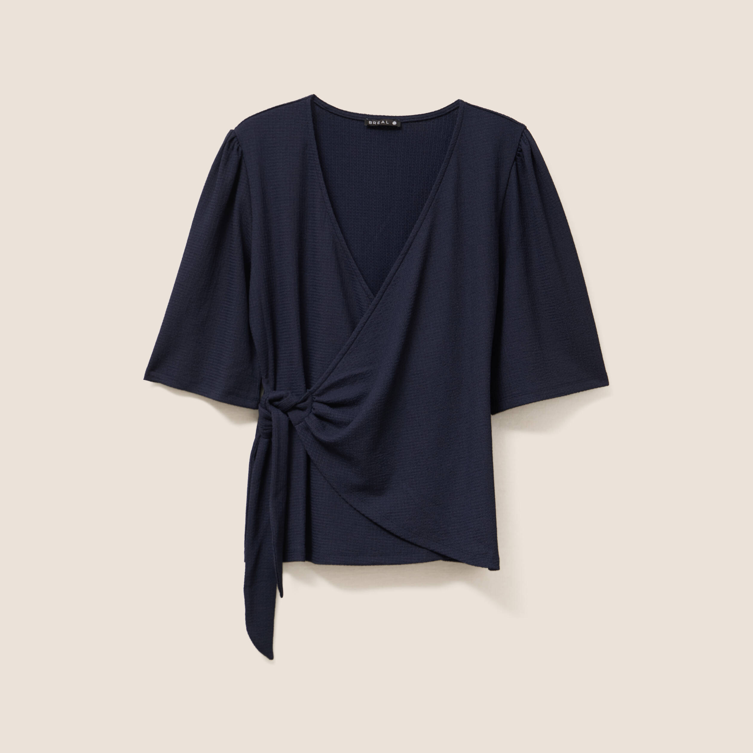 blouse col v manches coude bleu fonce femme Blouse col V manches coude bleu foncé femme