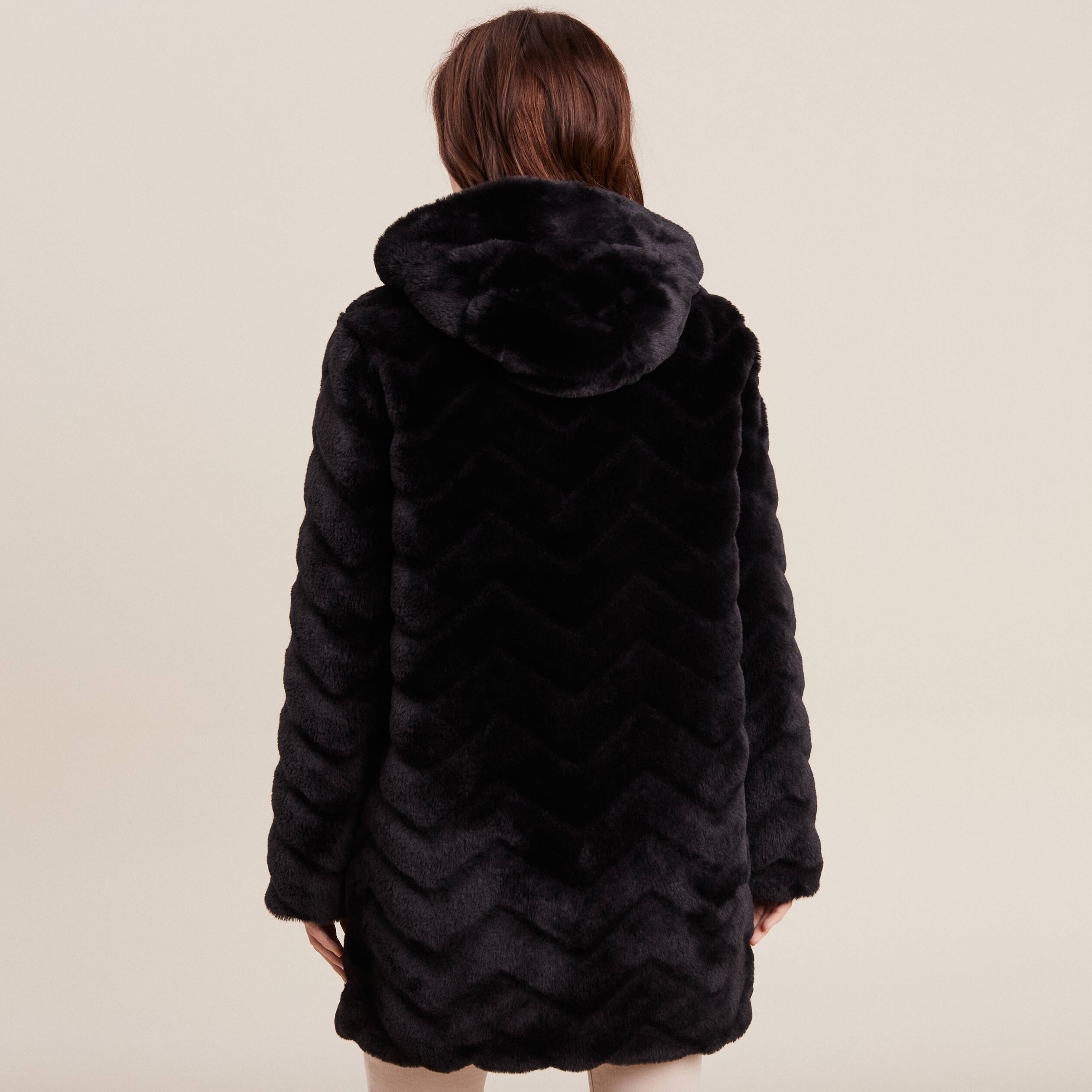 Manteau fausse fourrure réversible noir femme