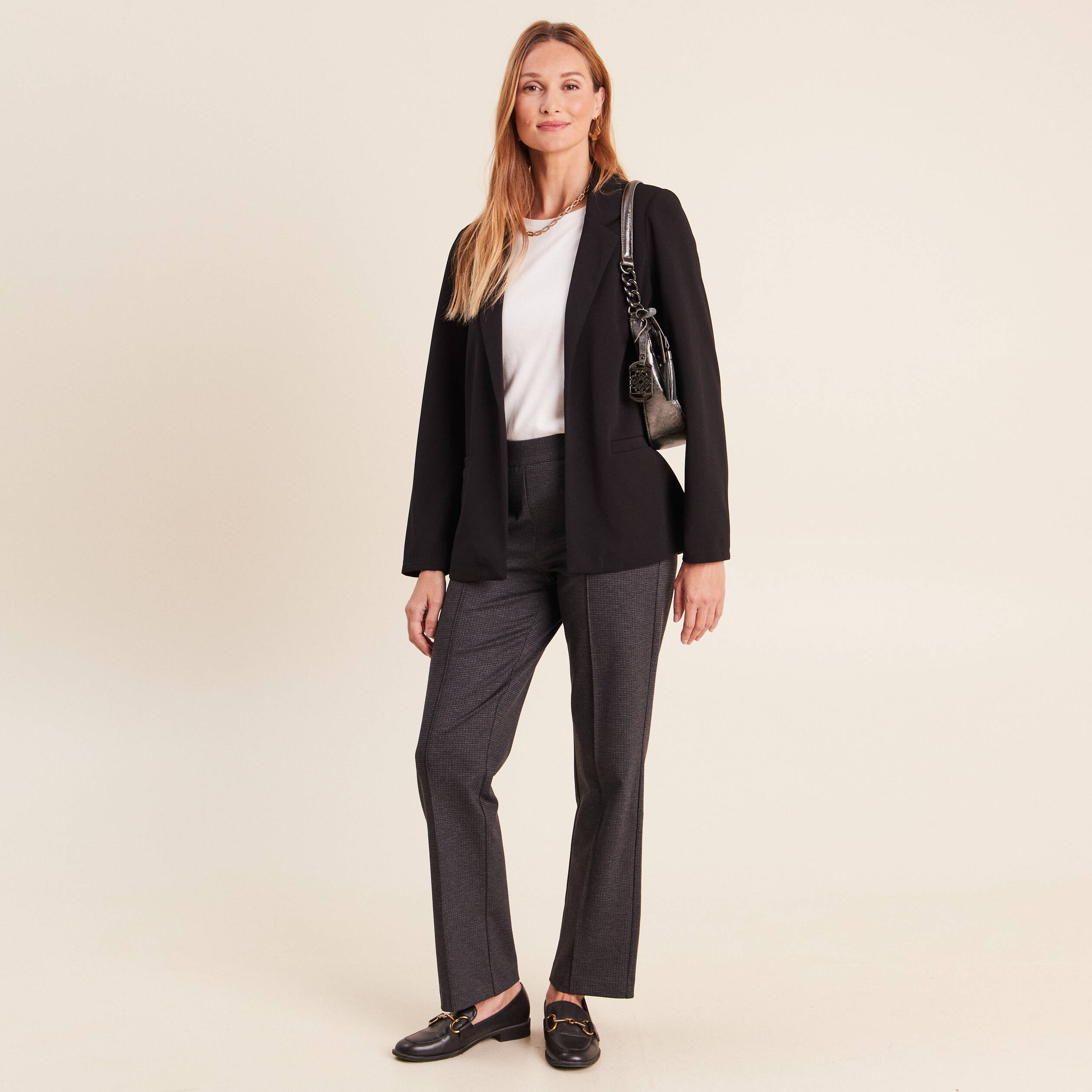 Blazer col tailleur doubl&eacute; noir femme