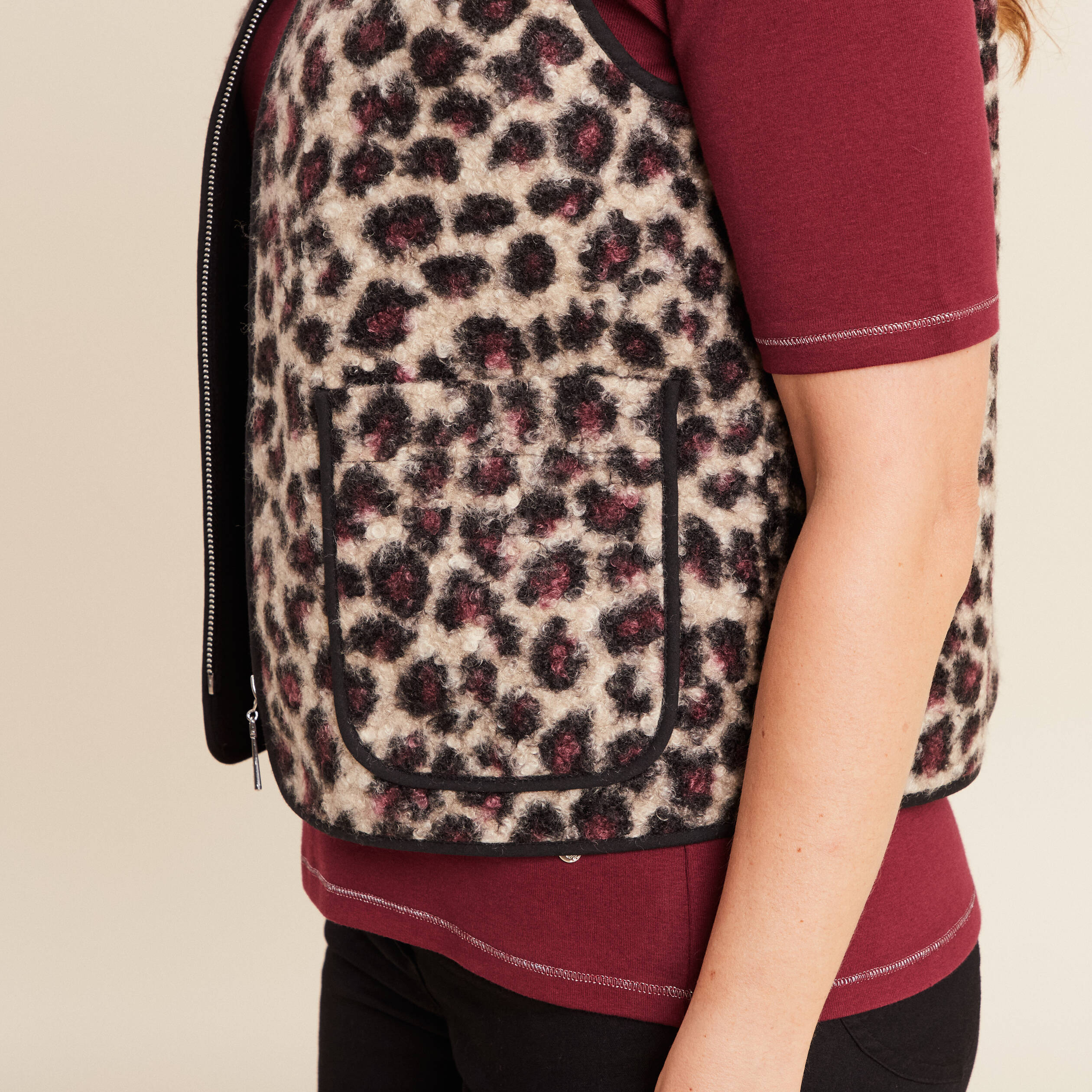 Gilet sans manches laine mouton beige femme