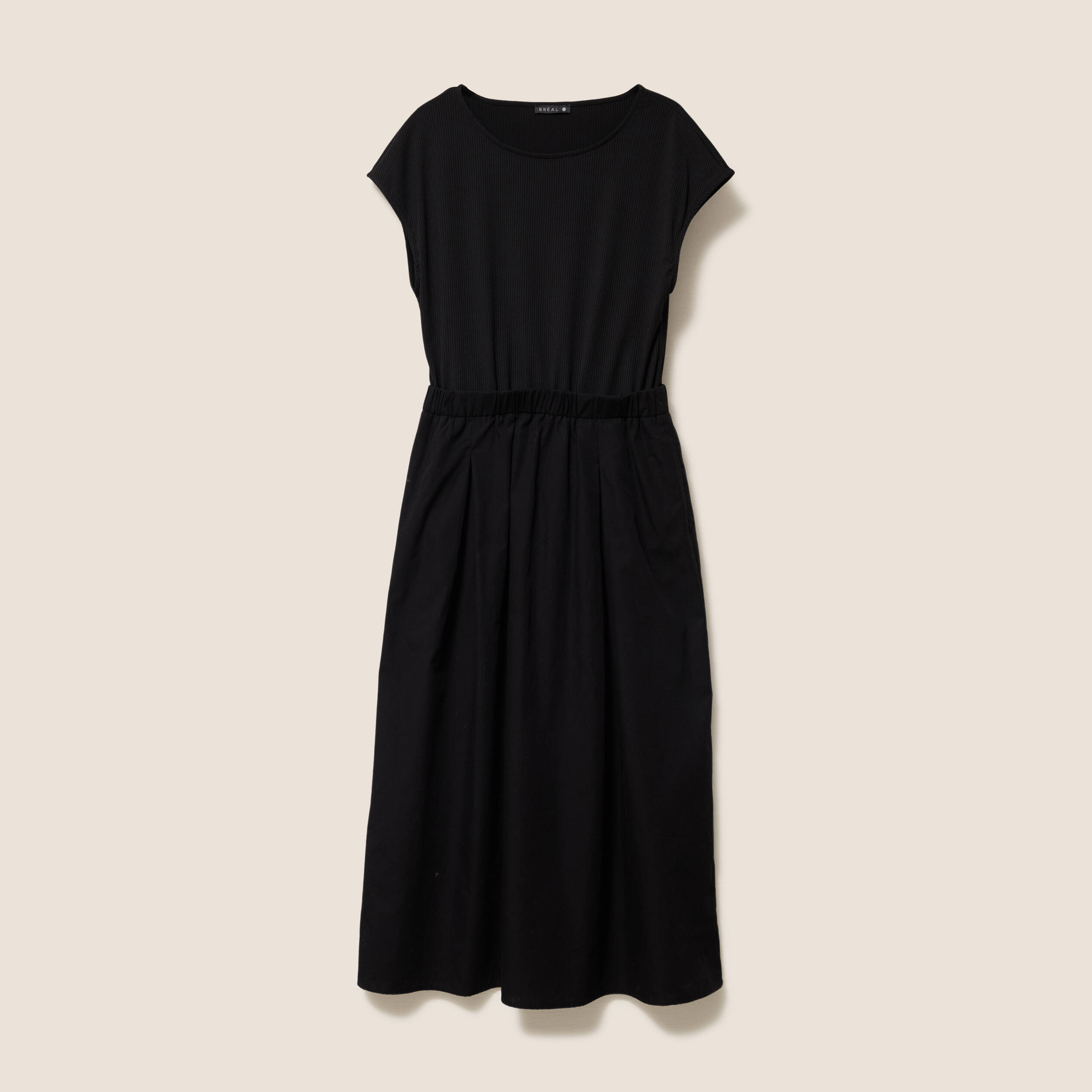 robe longue evasee bi matiere noir femme Robe longue évasée bi-matière noir femme