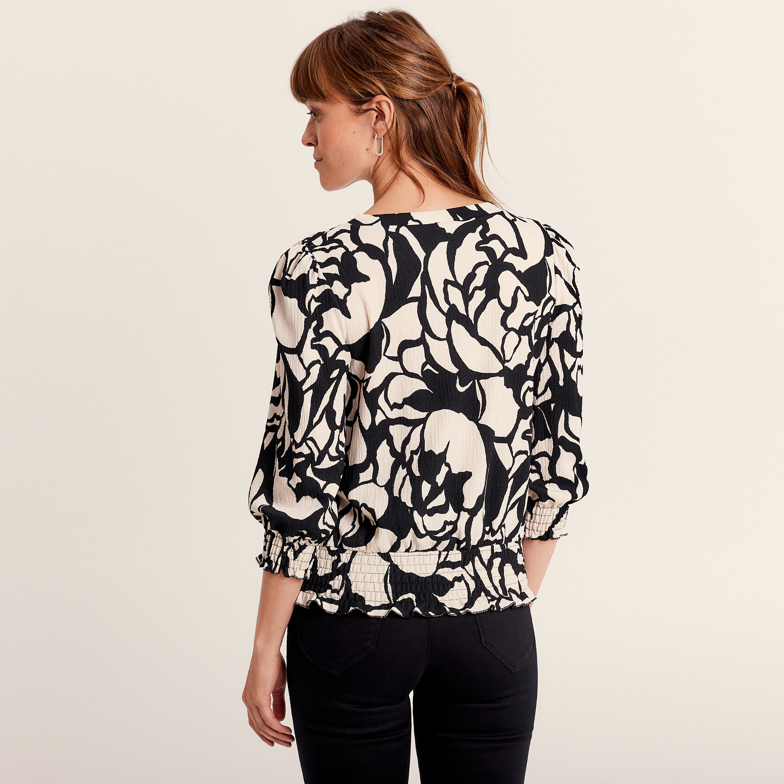 T-shirt manches 3/4 noir femme