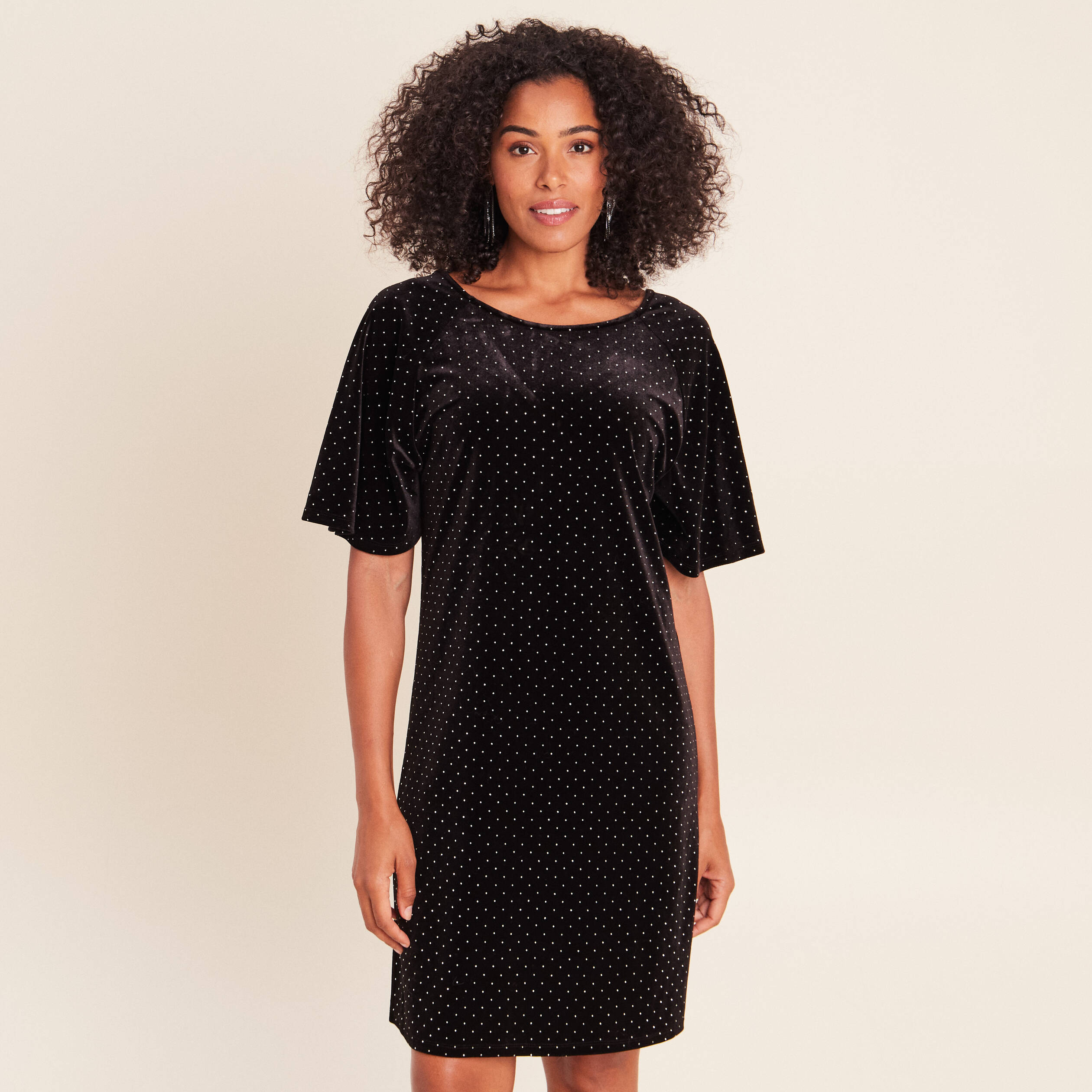 Robe droite courte manches coudes noir femme