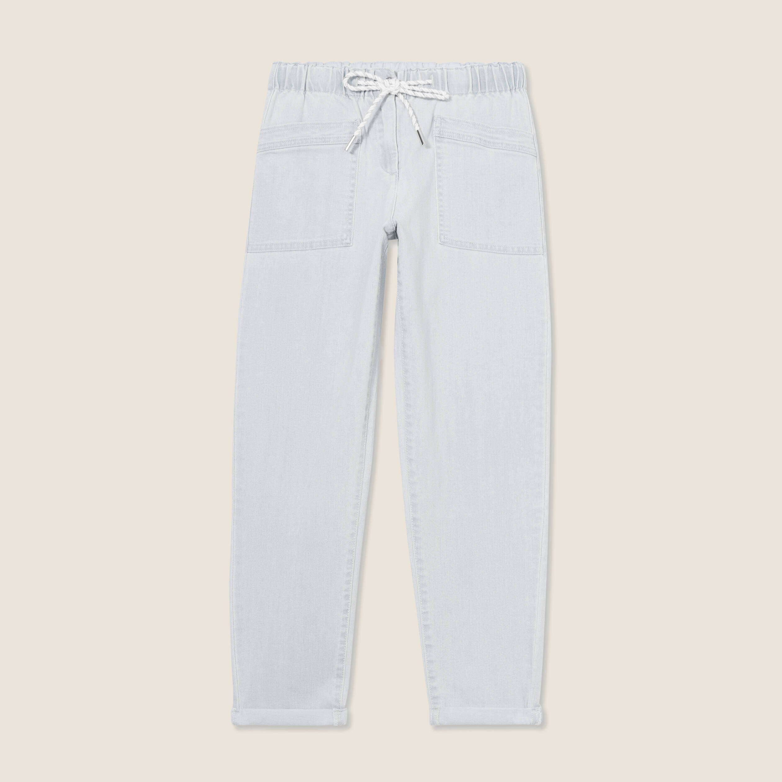 jean large a coulisse denim bleach femme Jean large à coulisse denim bleach femme