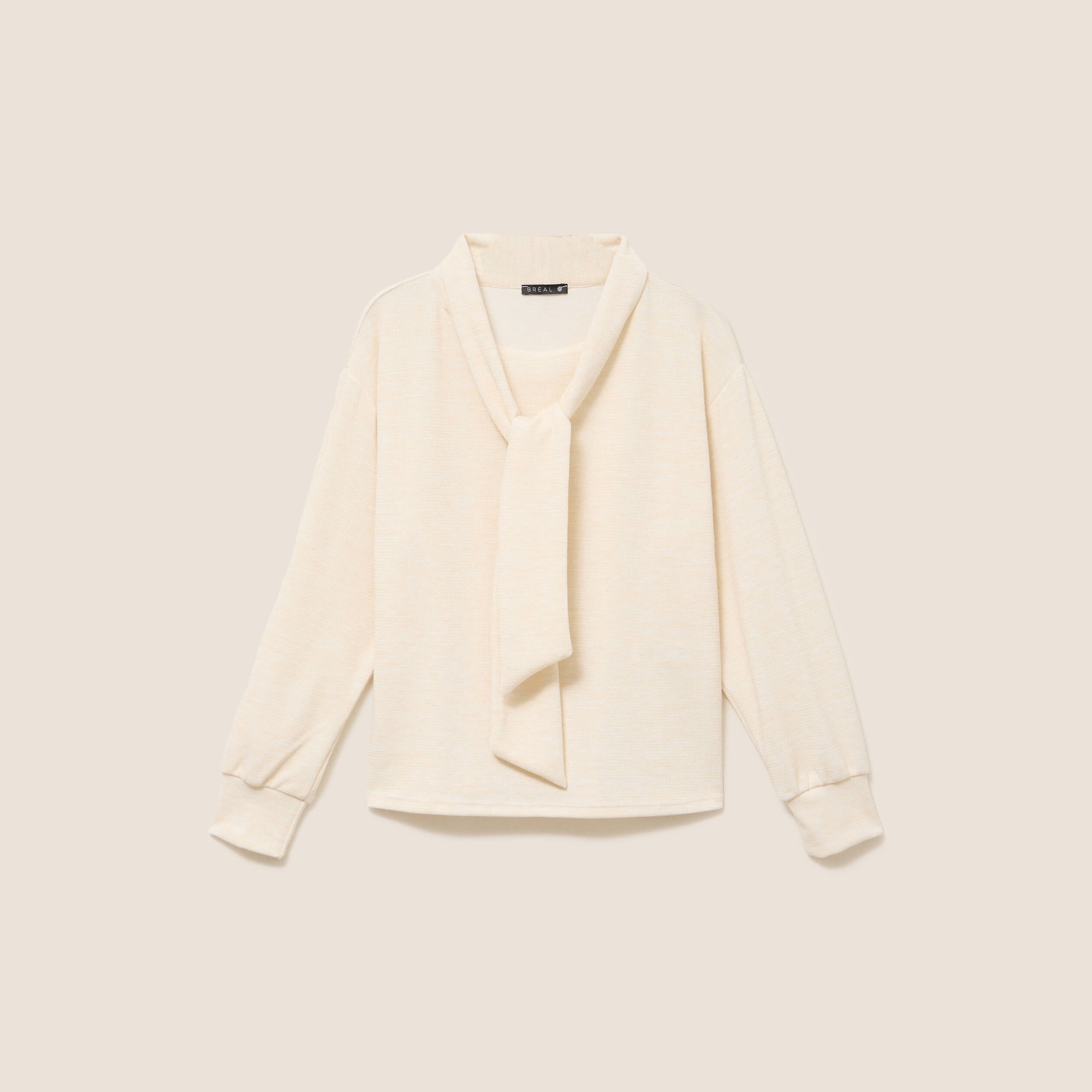 Pull col ch&acirc;le manches longues ecru femme