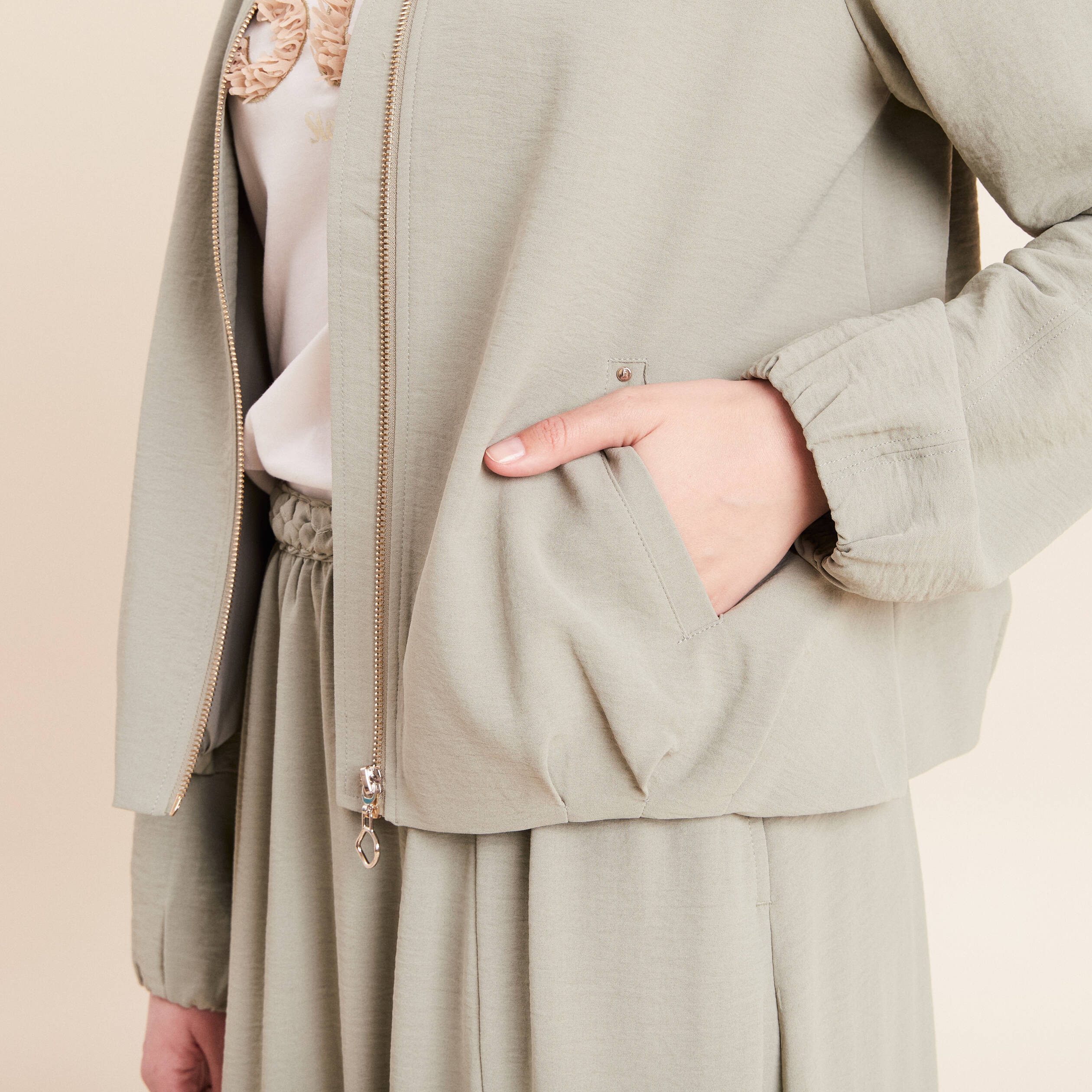 Veste fluide manches longues doubl&eacute;e vert clair femme