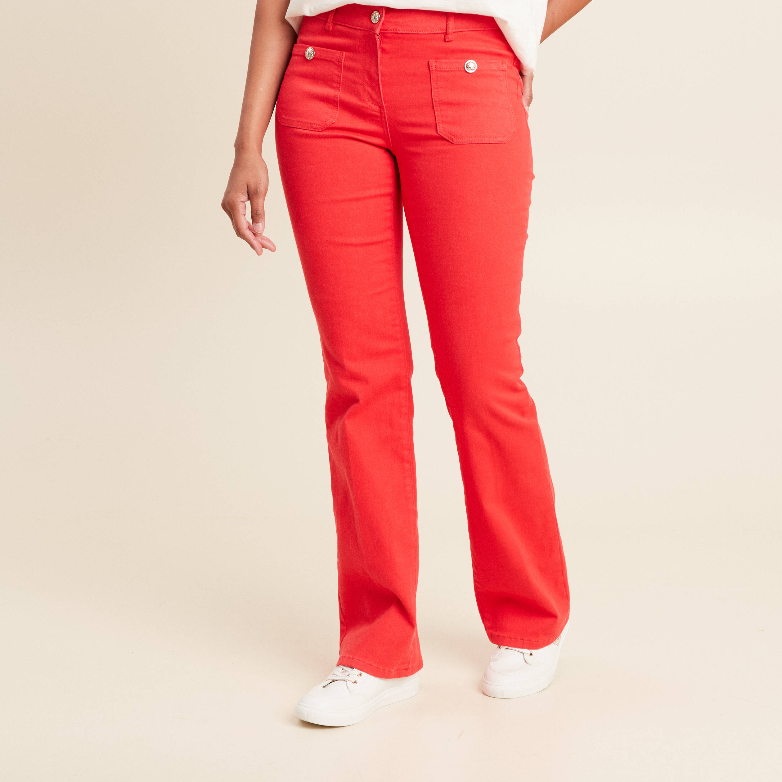 pantalon bootcut taille basculee rouge femme Pantalon bootcut taille basculée rouge femme