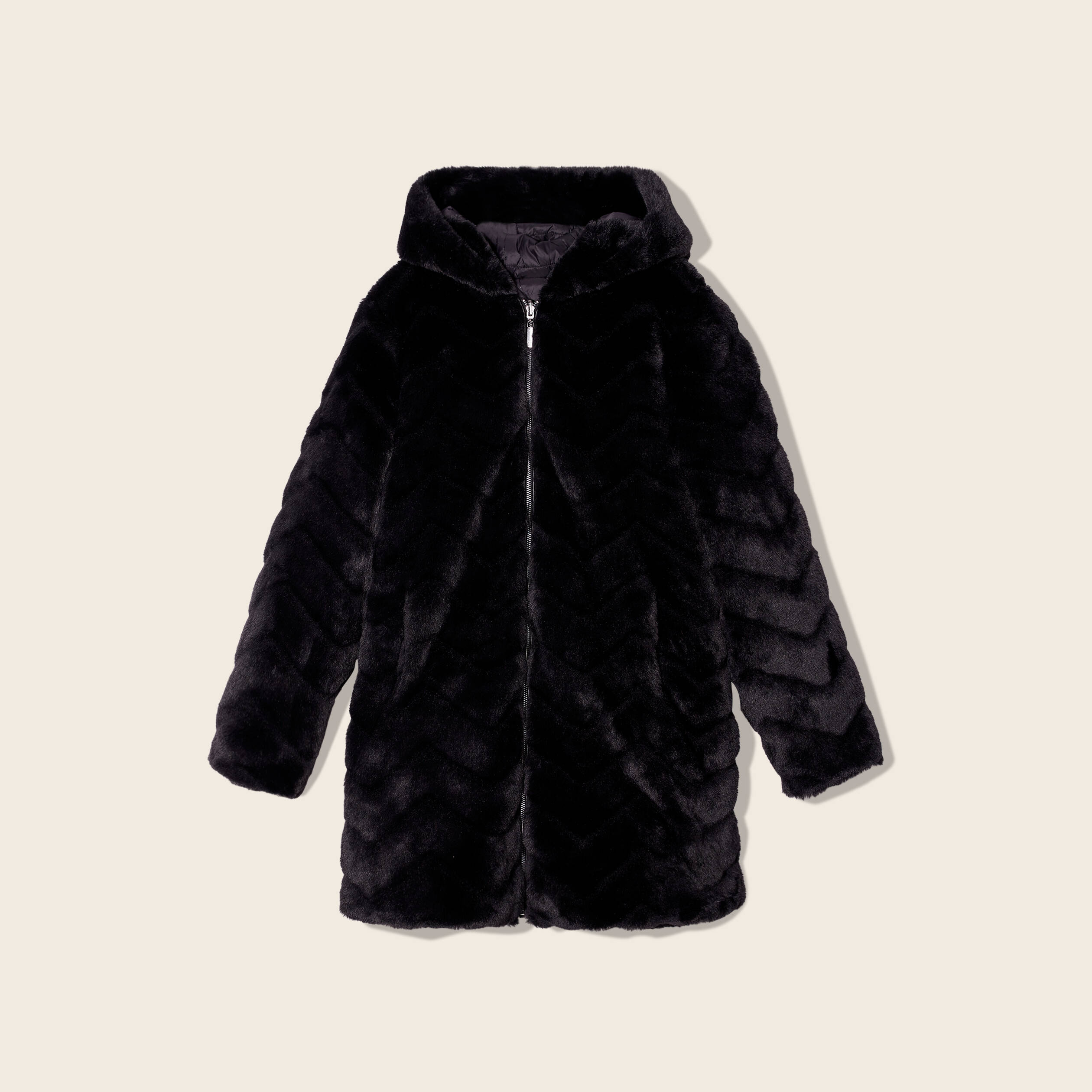 Manteau fausse fourrure réversible noir femme