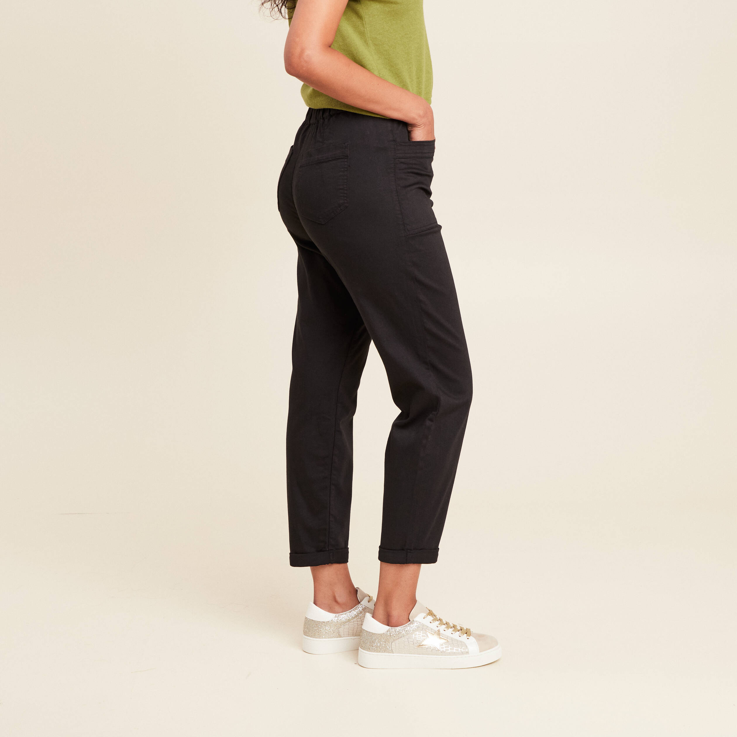 pantalon coupe droite a coulisse noir femme Pantalon coupe droite à coulisse noir femme