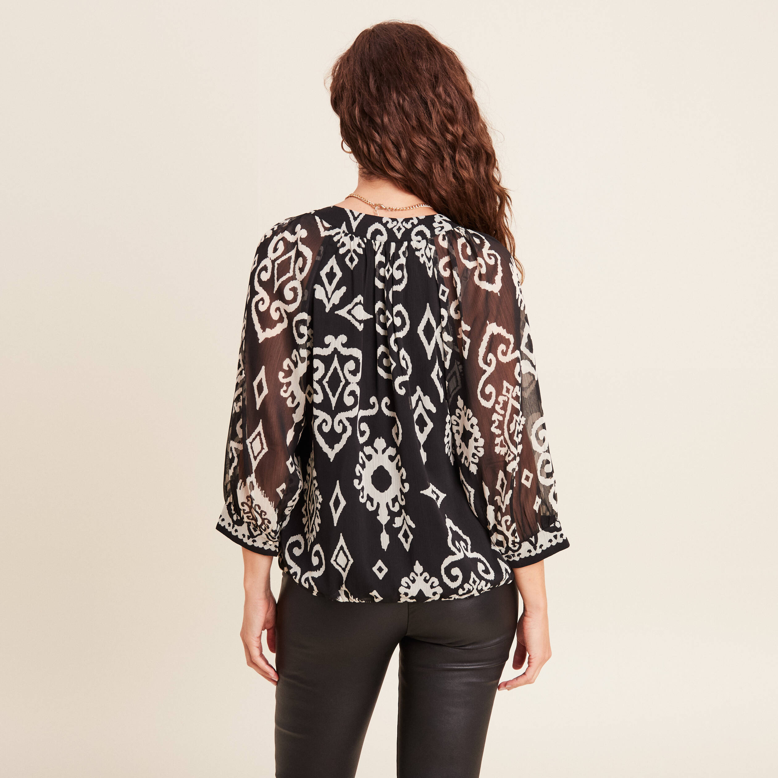 blouse manches 34 noir femme Blouse manches 3/4 noir femme