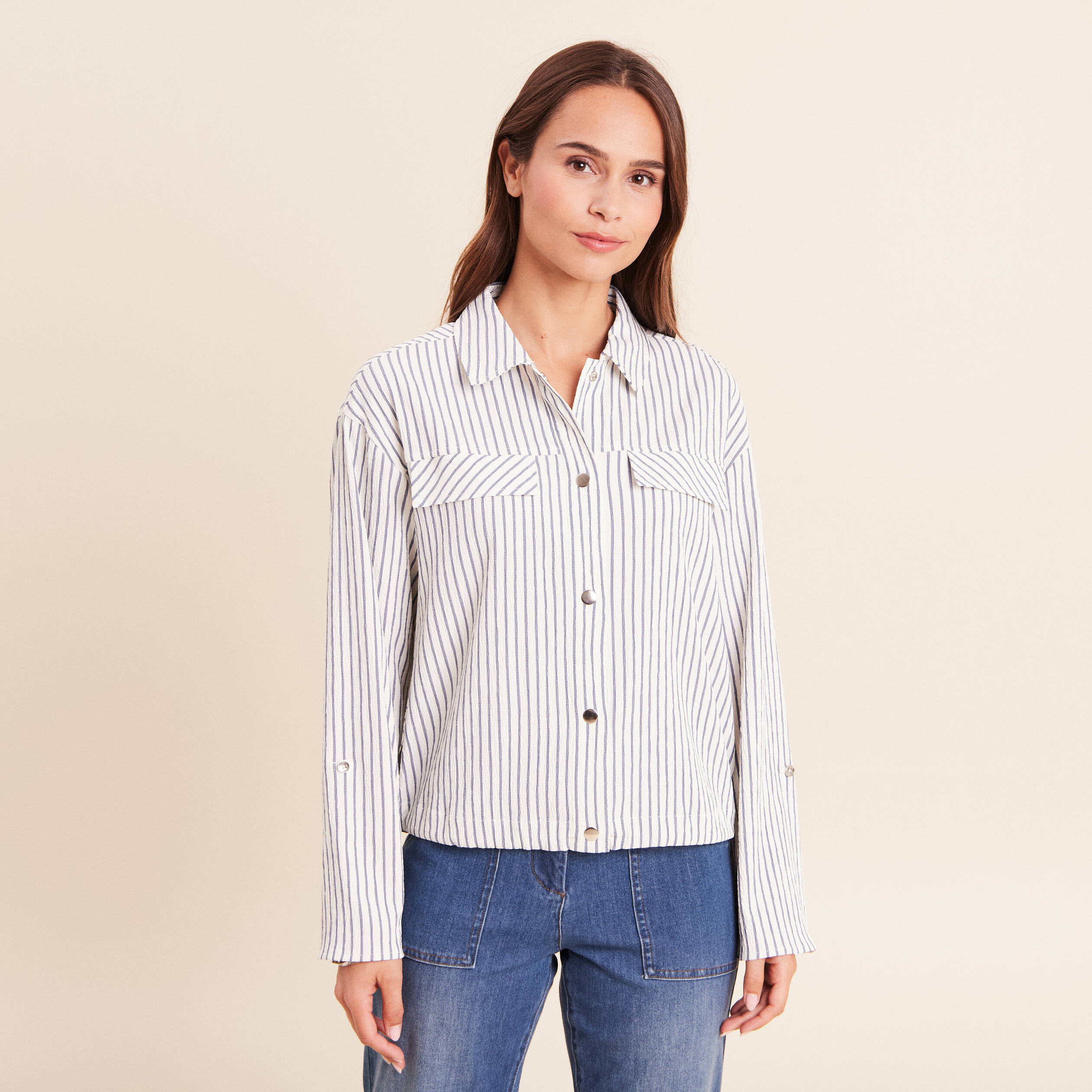 Chemise fluide manches longues bleu femme