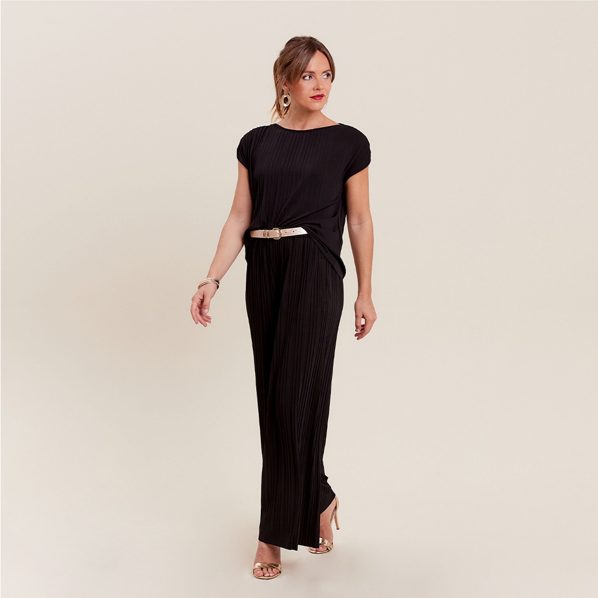 Pantalon large pliss 7 8 me noir femme Vibs