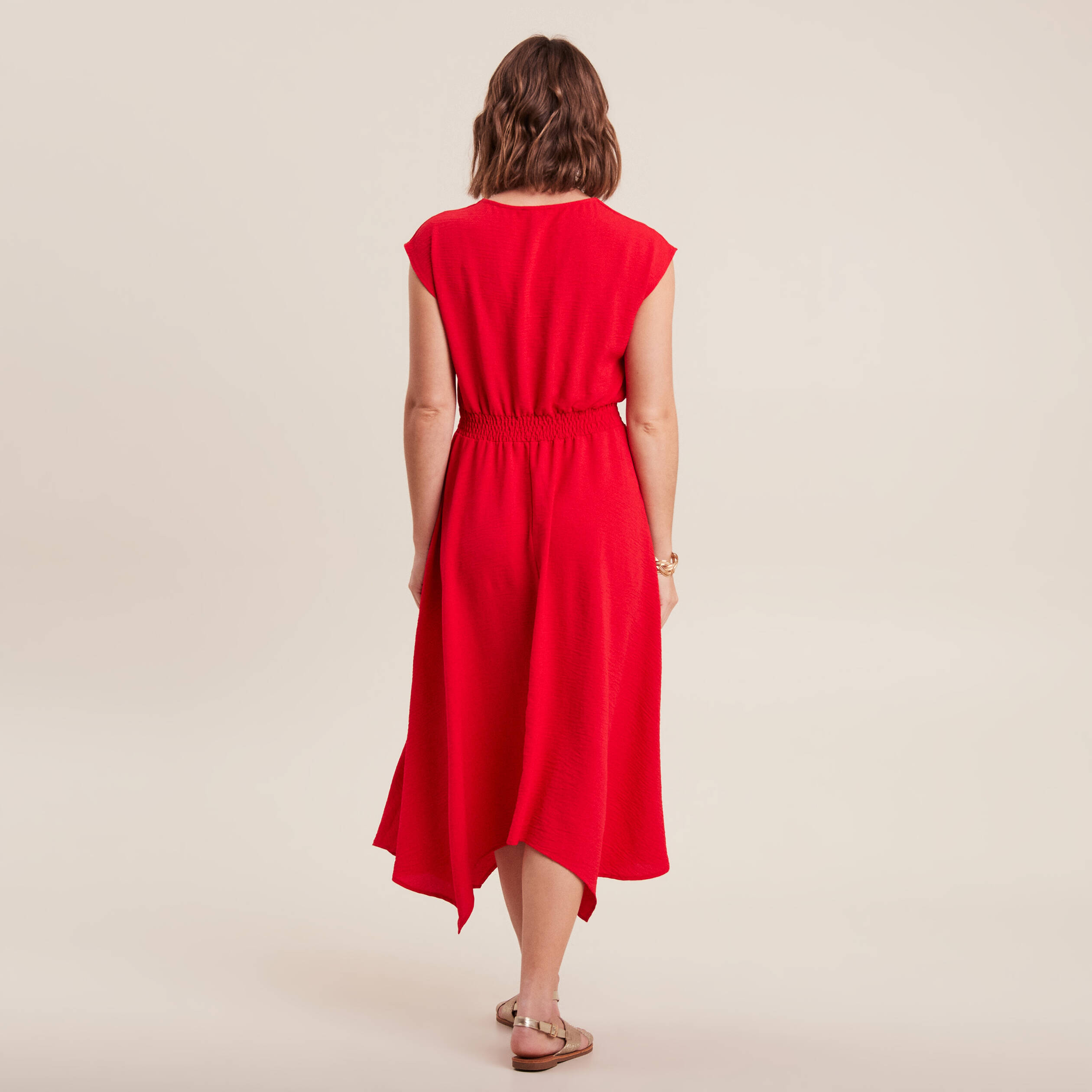 robe evasee taille smockee rouge femme Robe évasée taille smockée rouge femme