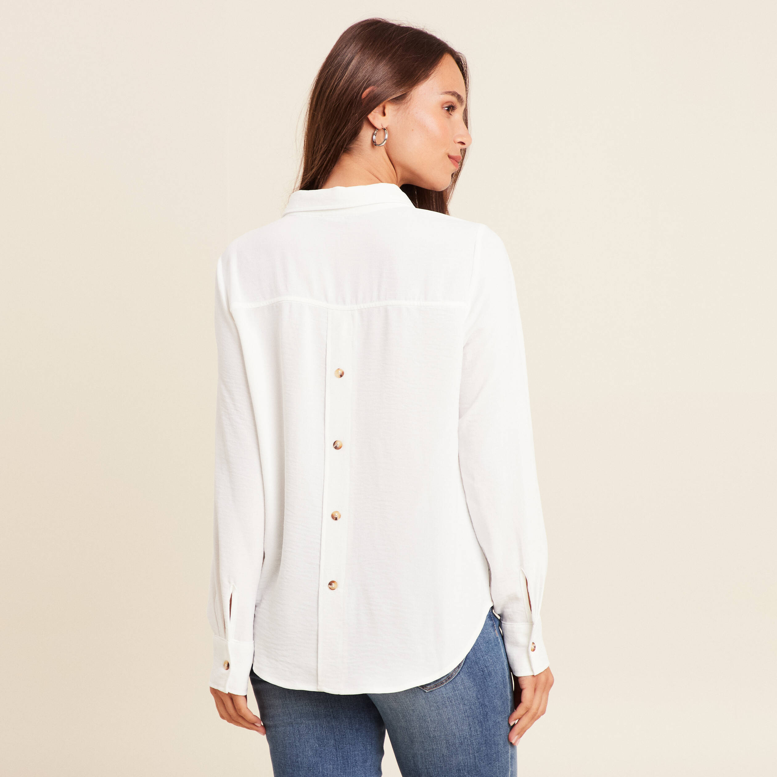 chemise fluide manches longues ecru femme Chemise fluide manches longues ecru femme