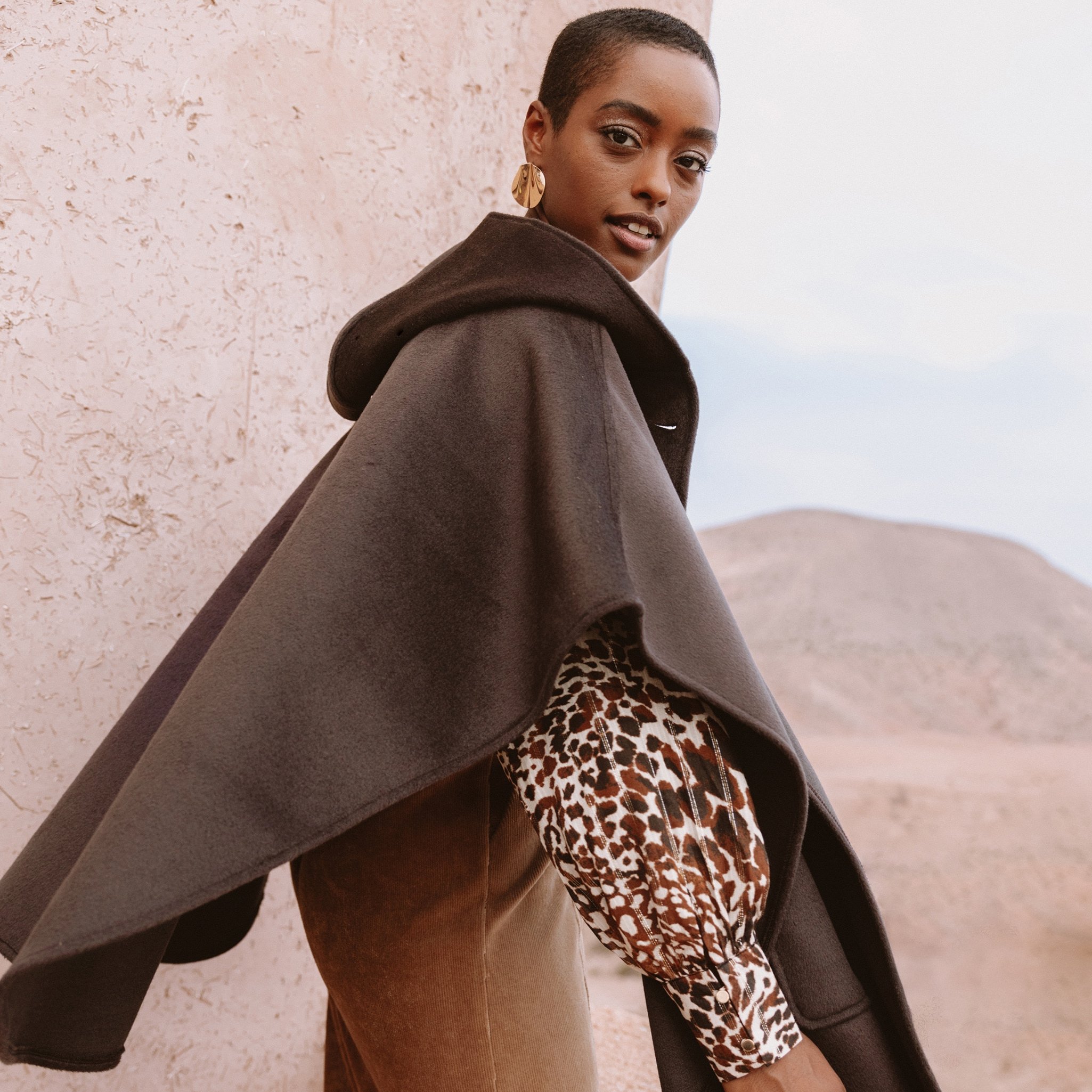 Poncho cape marron foncé femme Vibs