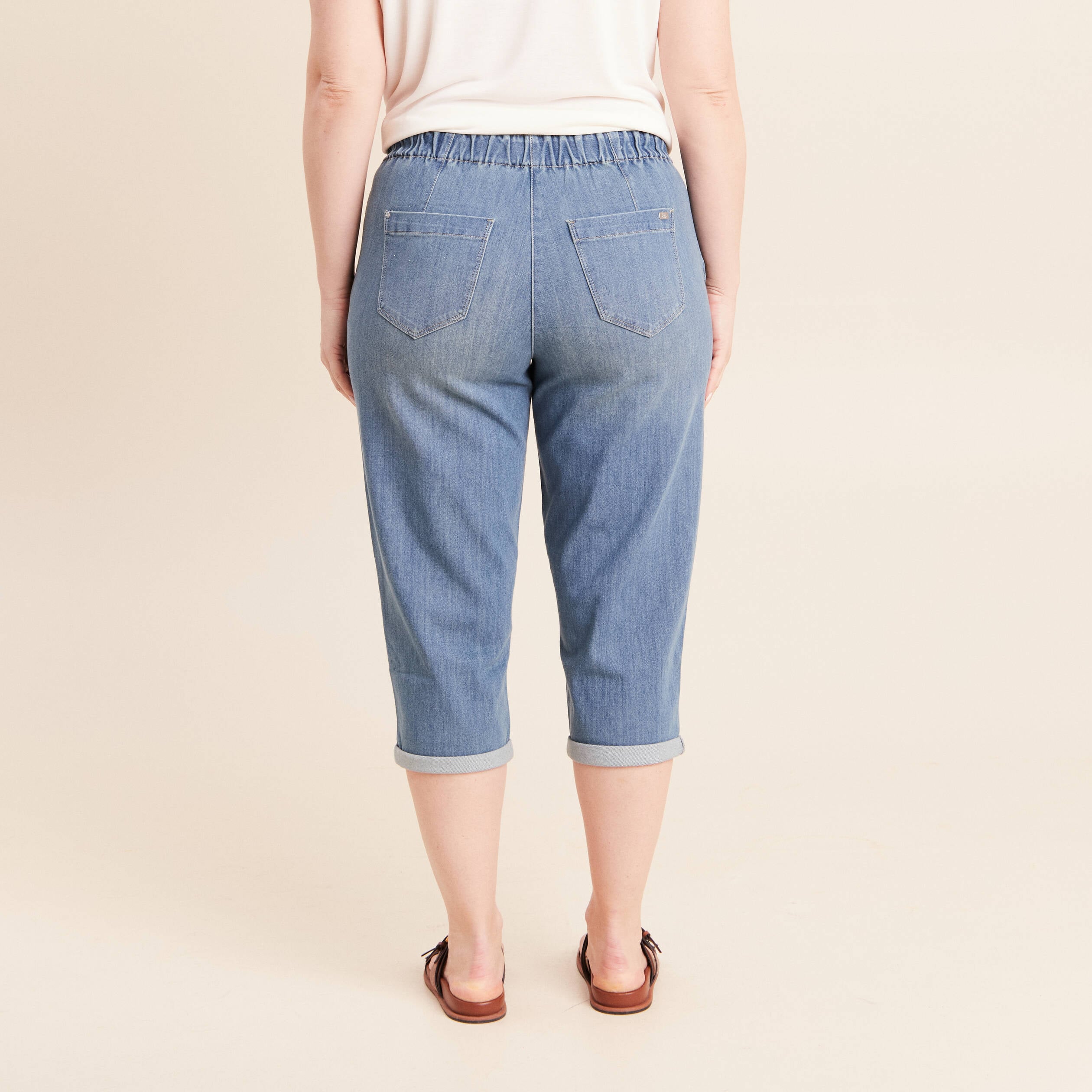 Pantacourt coupe mom denim double stone femme