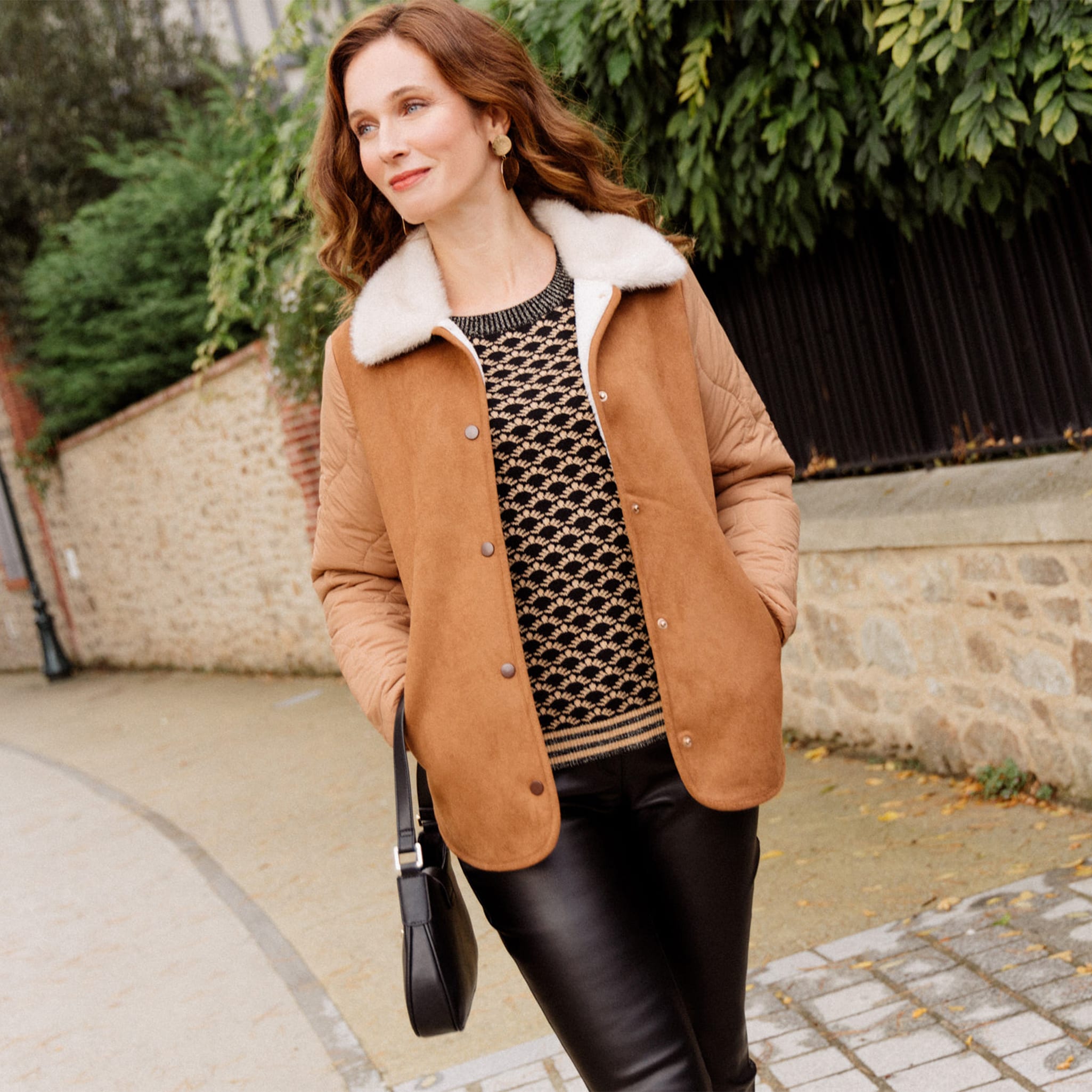 blouson suedine boutonne camel femme Blouson suédine boutonné camel femme