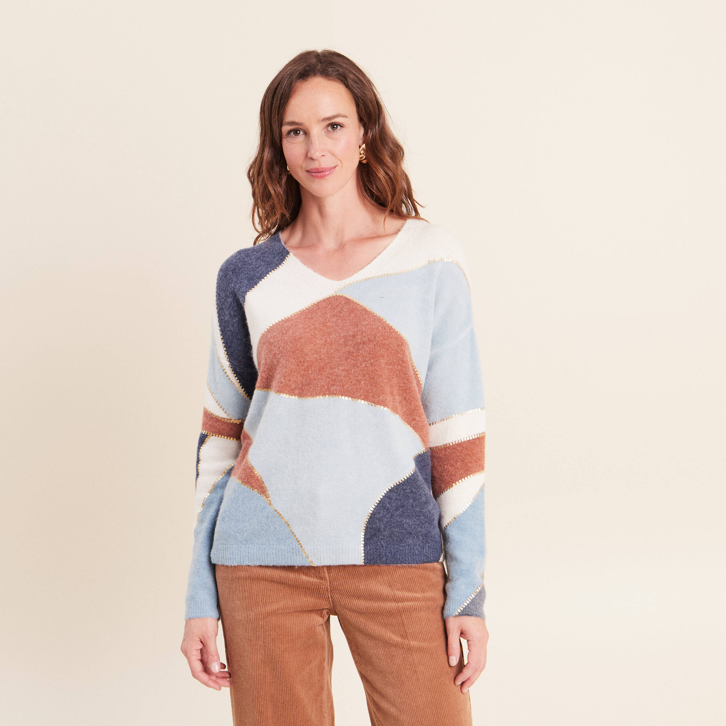 Pull manches longues multicolore femme
