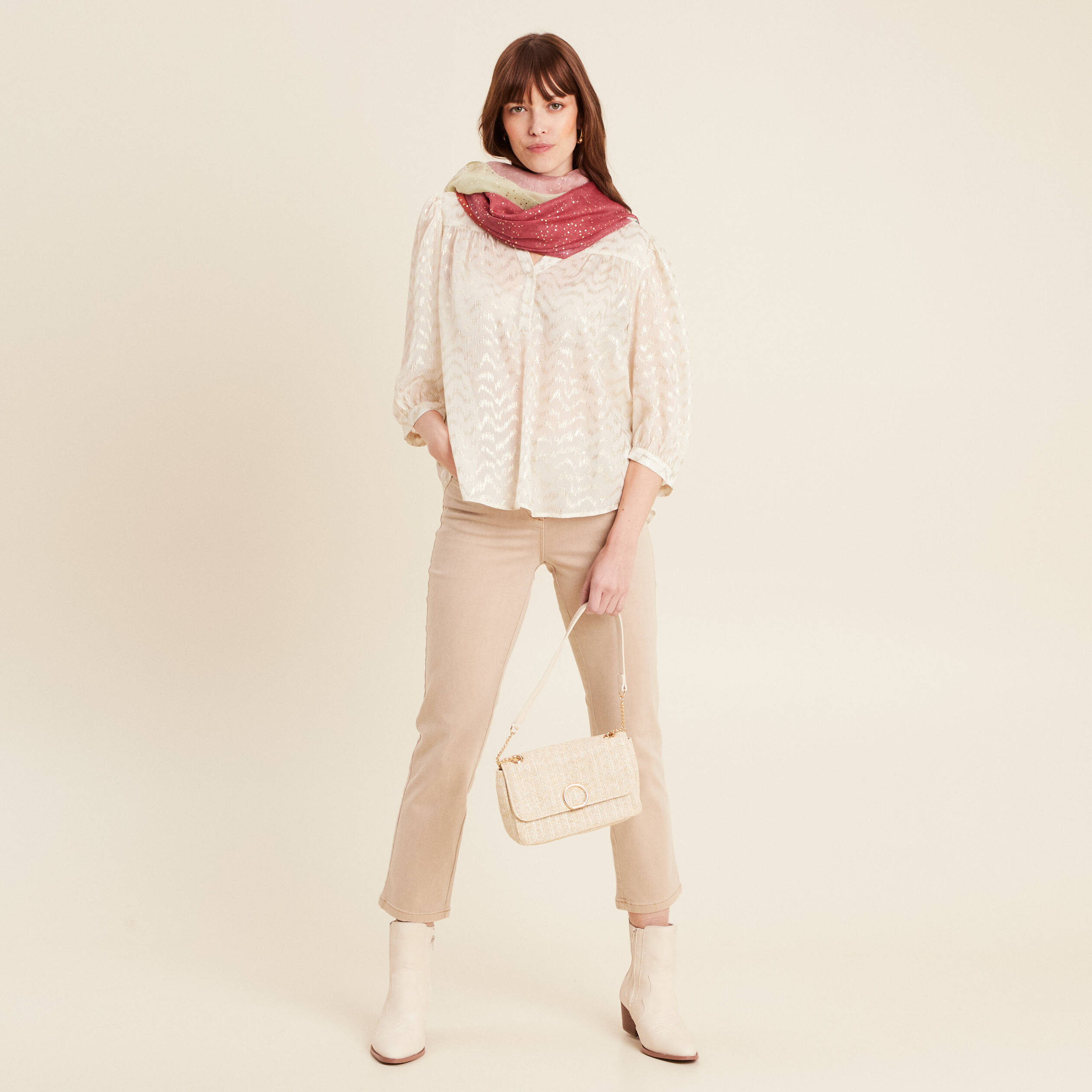 blouse manches 34 creme femme Blouse manches 3/4 creme femme