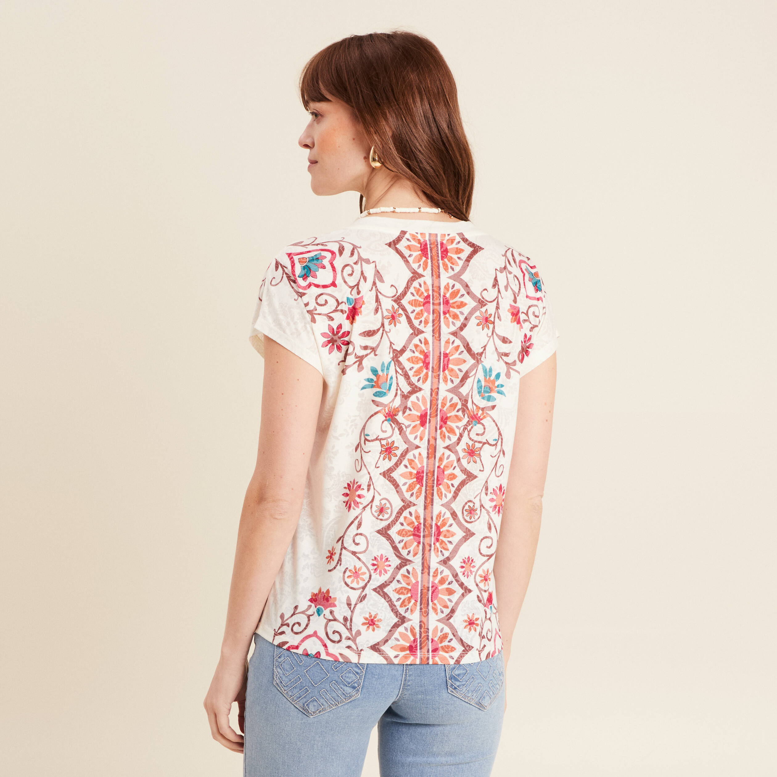 t shirt manches courtes ecru femme T-shirt manches courtes ecru femme