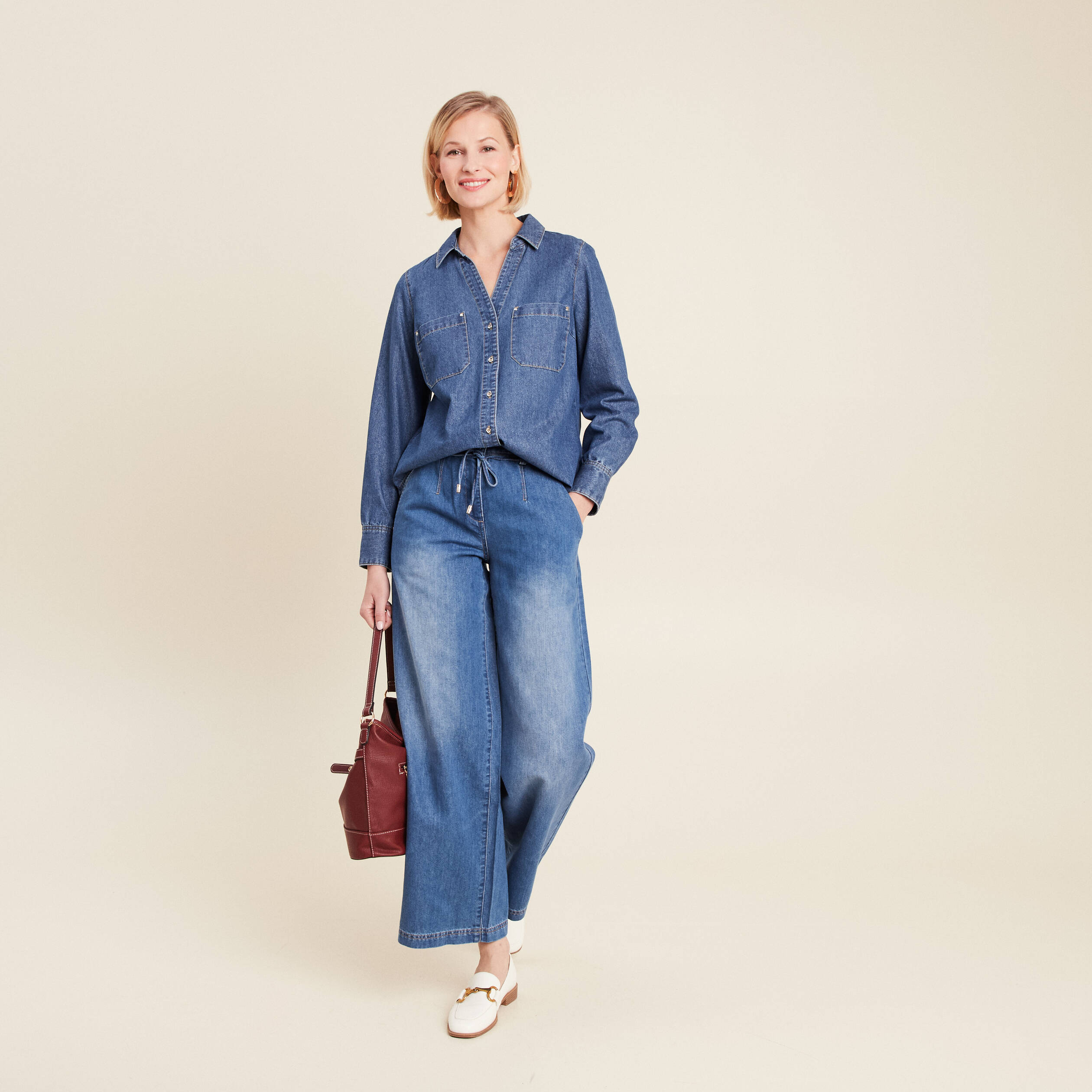 Jean coupe large avec cordon denim double stone femme