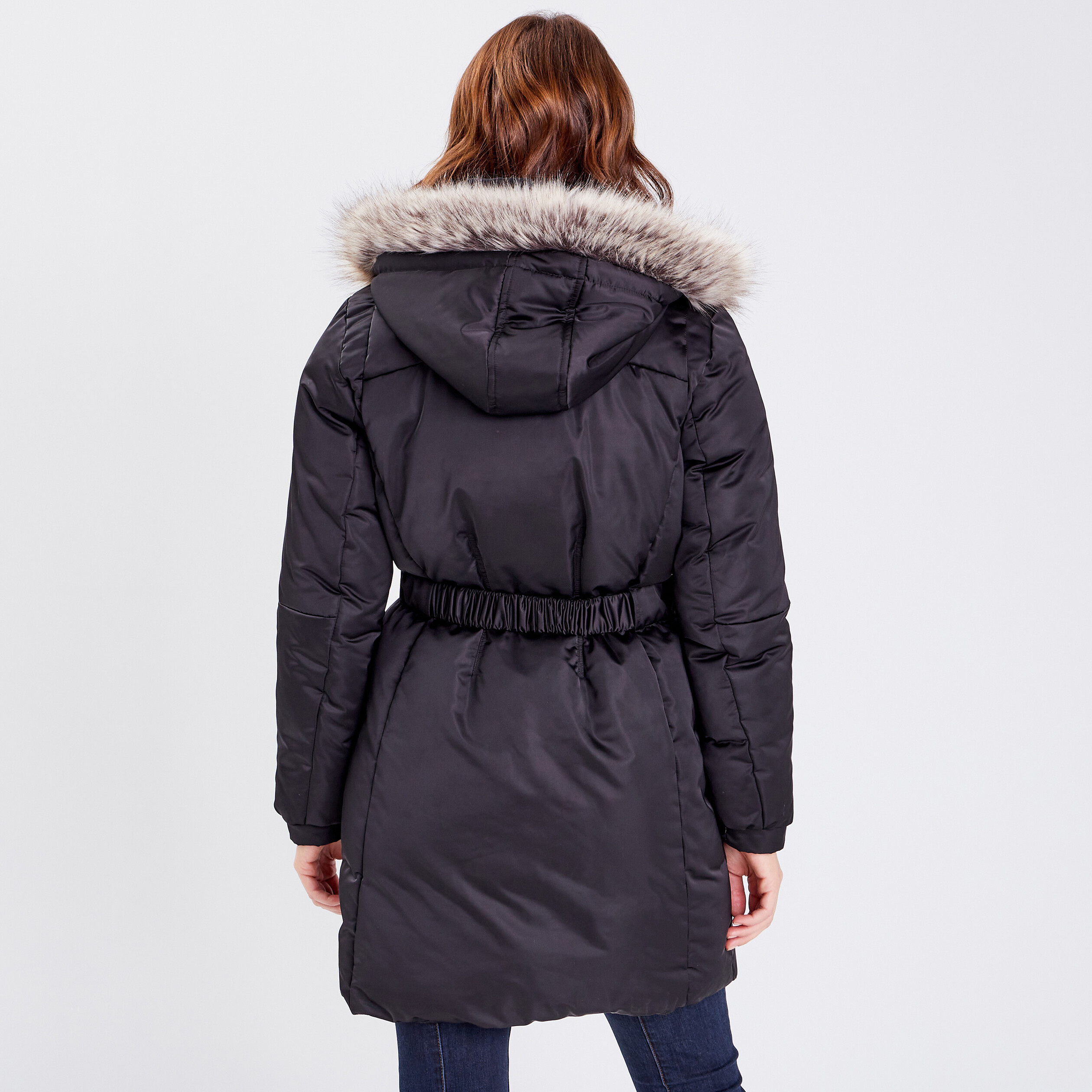 Doudoune droite ceinturée déperlante noir femme