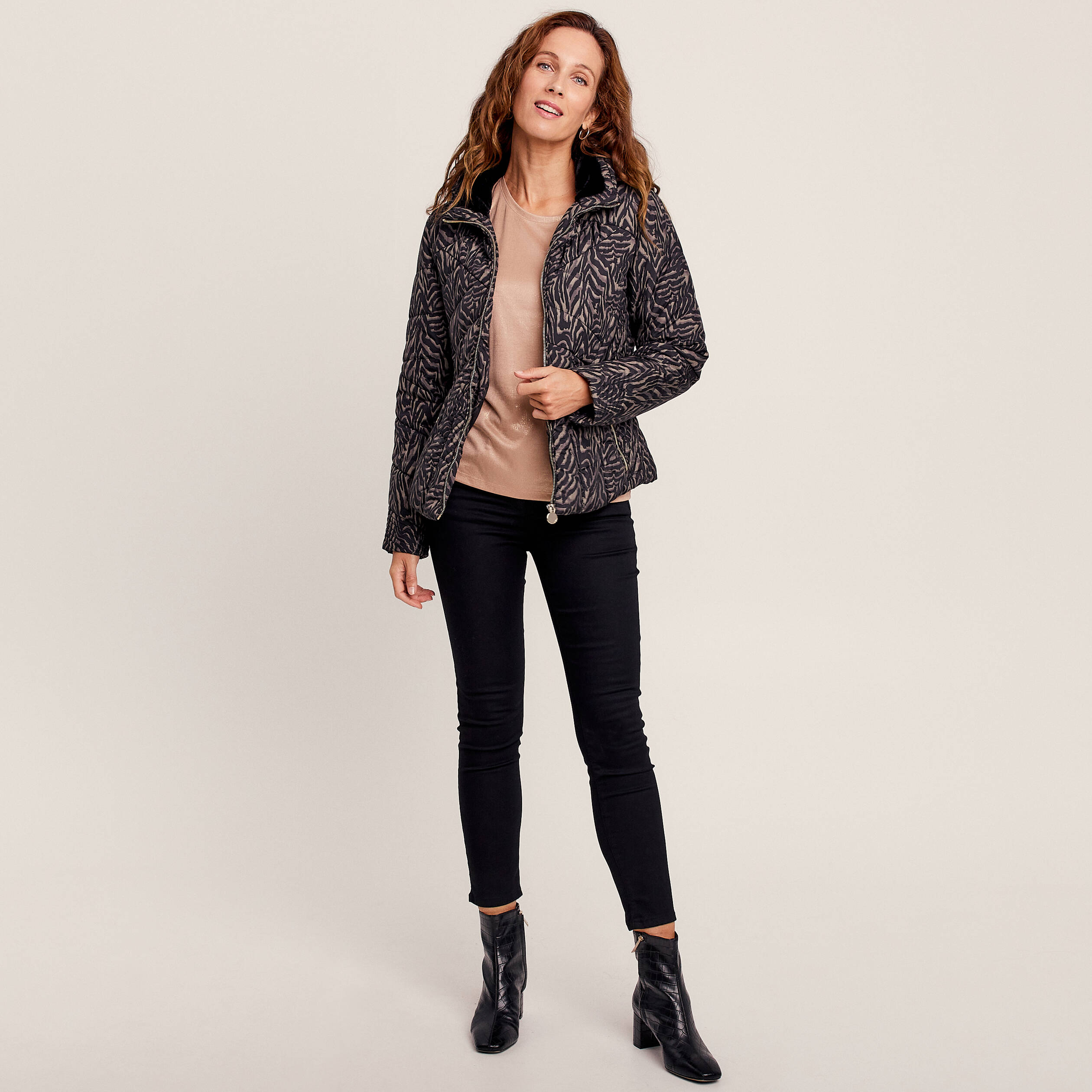 Doudoune d&eacute;perlante droite zipp&eacute;e noir femme