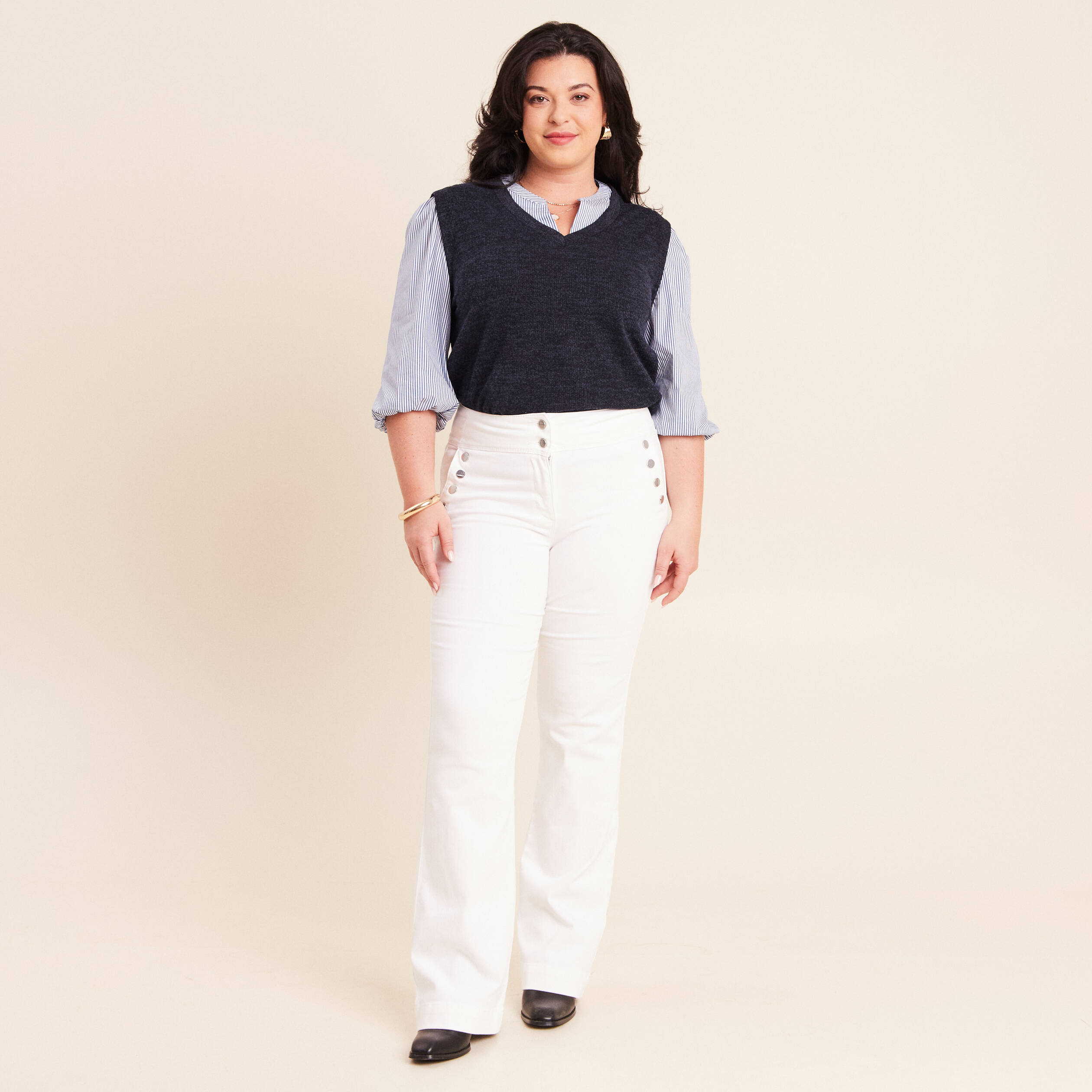Pantalon coupe bootcut &agrave; pont blanc femme