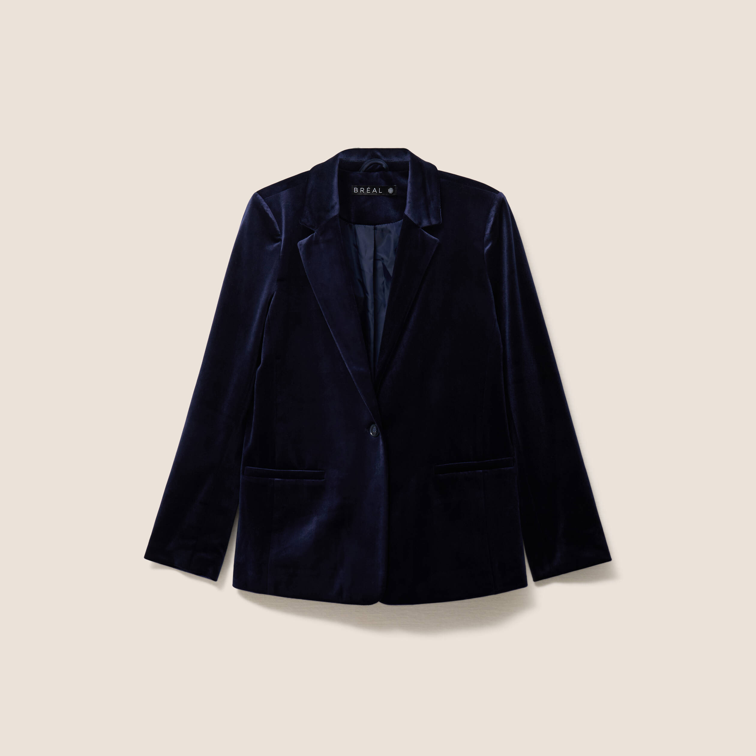 Veste velours manches longues doubl&eacute;e bleu marine femme