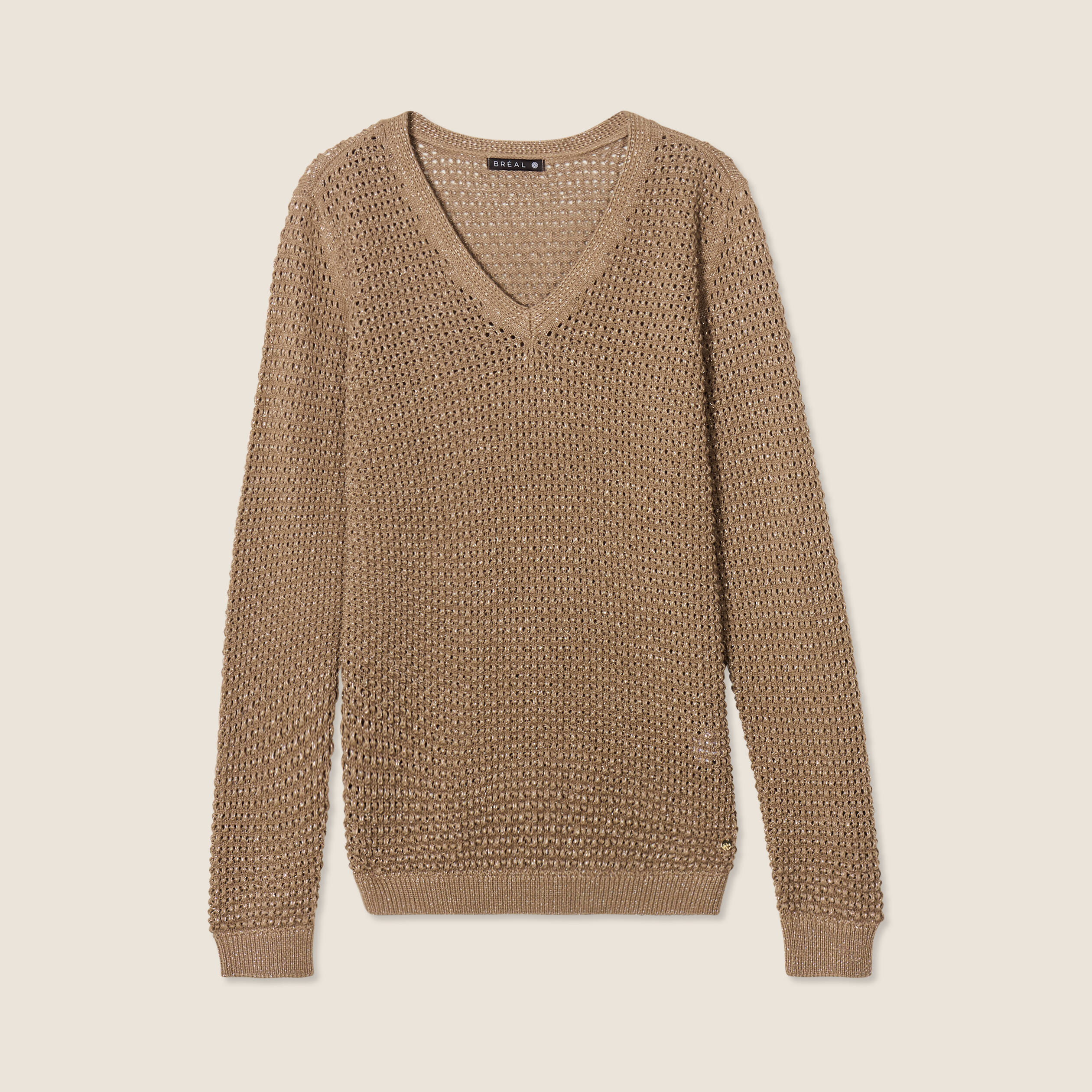 pull manches longues col en v taupe femme Pull manches longues col en V taupe femme