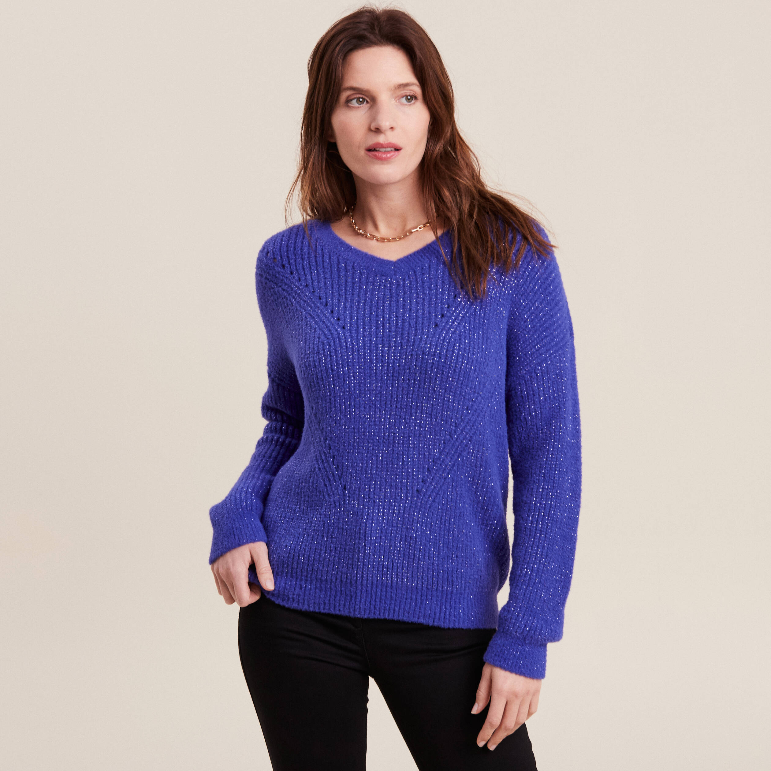 Pull manches longues bleu violet femme