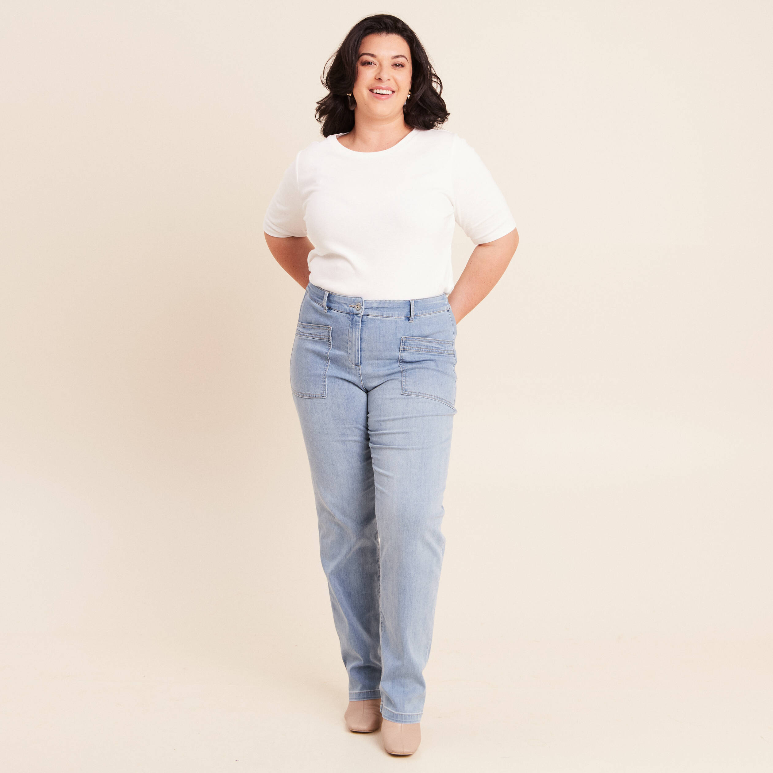 Jean coupe mom taille haute denim double stone femme