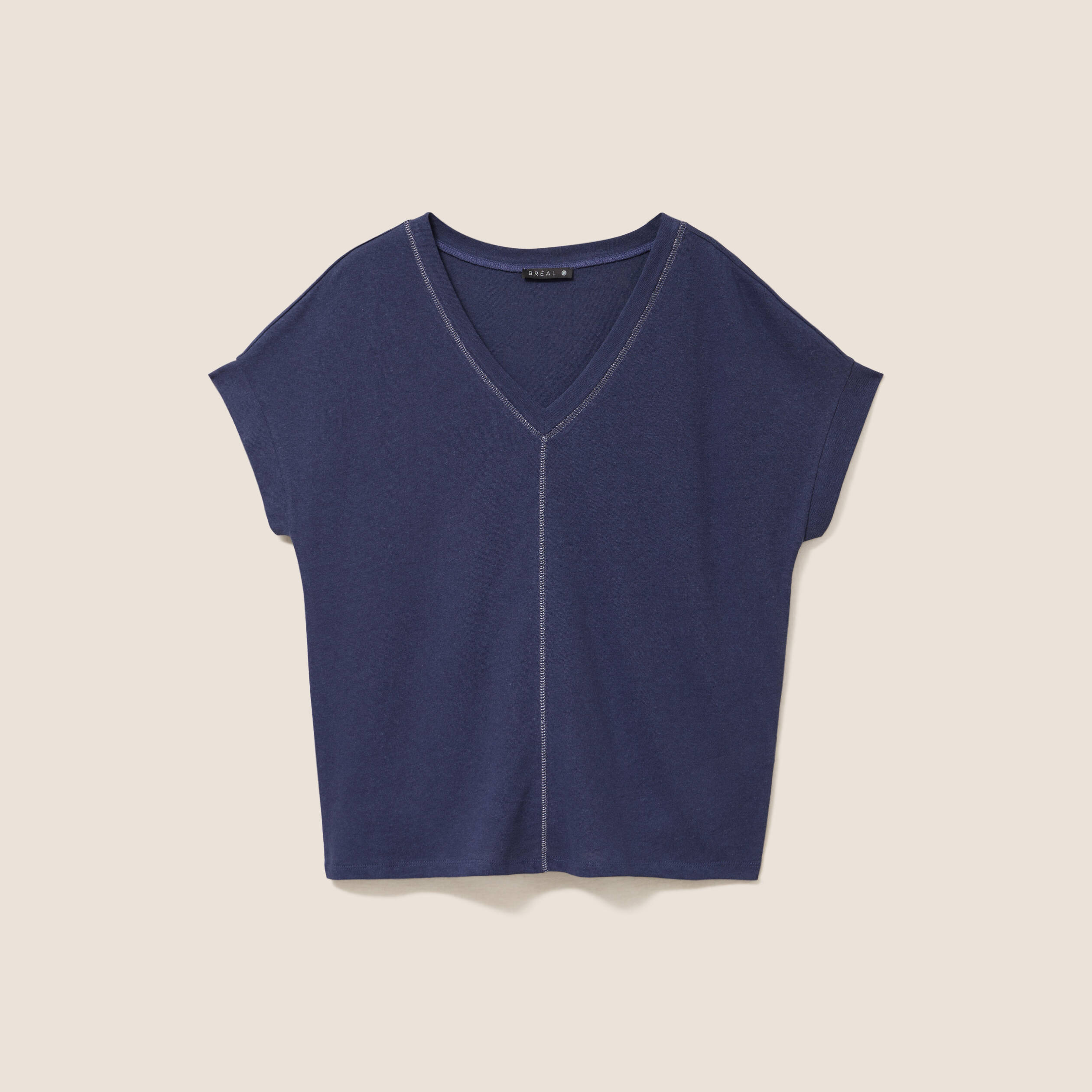 T-shirt droit cropped manches courtes bleu marine femme