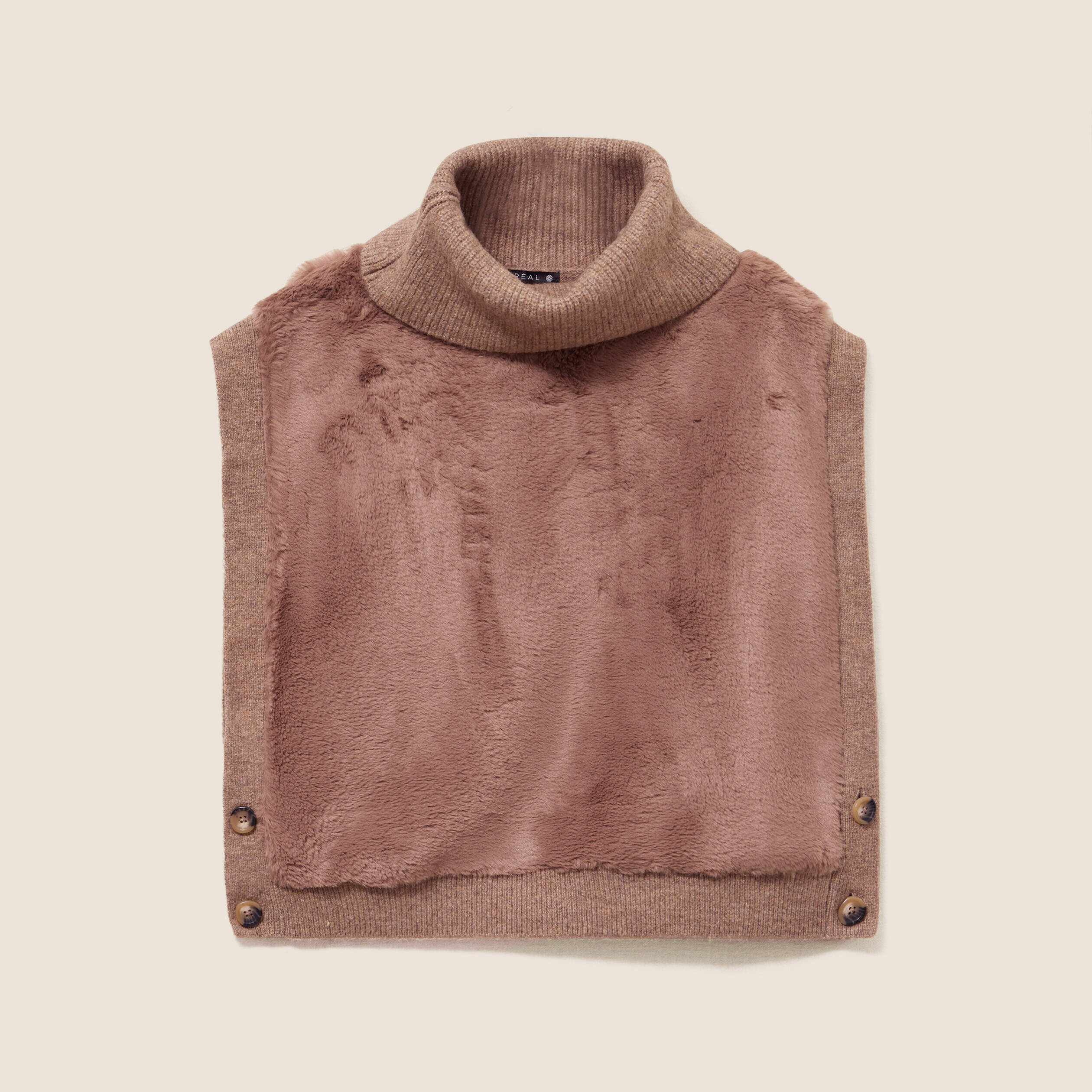 Pull sans manches col roul&eacute; marron femme
