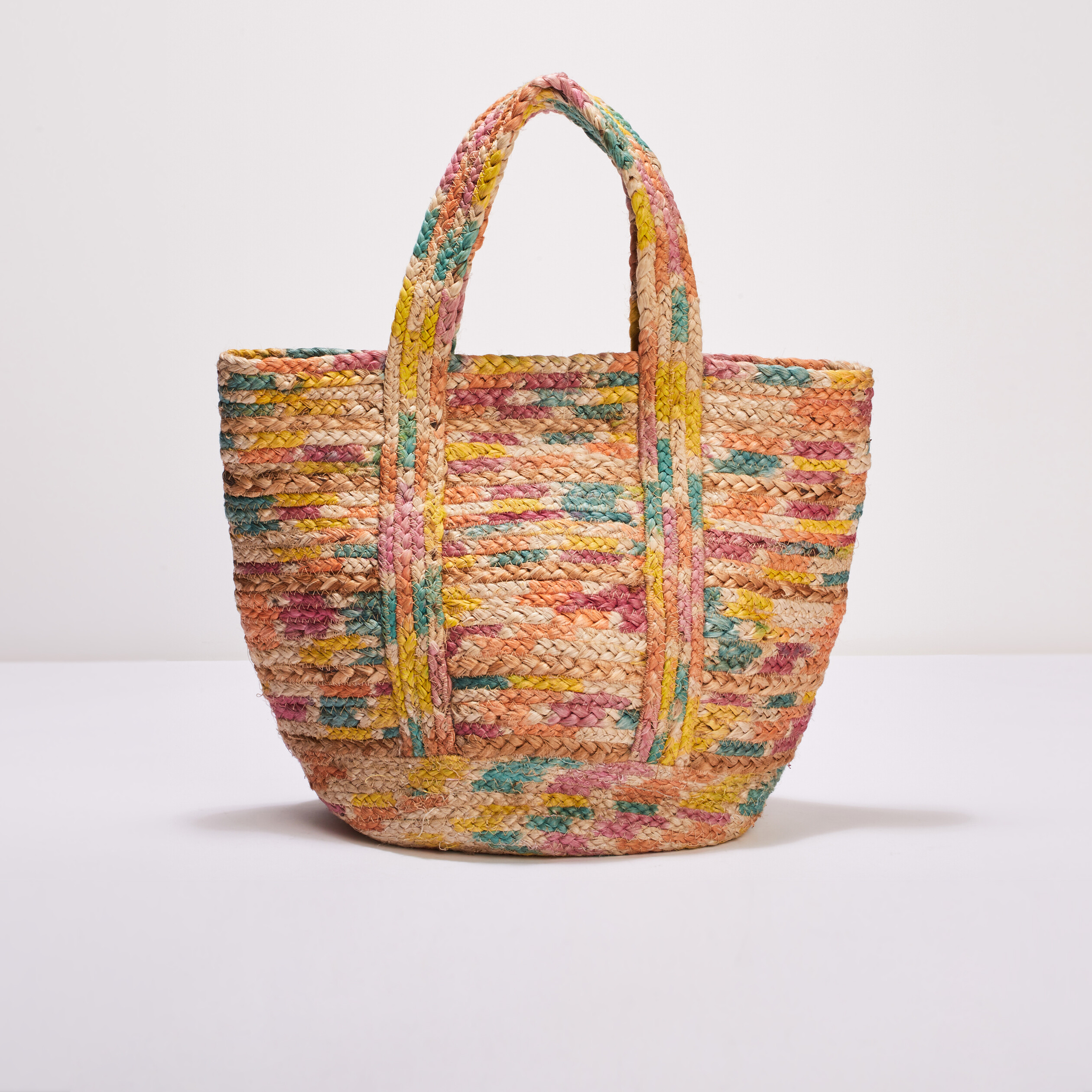 Sac cabas en paille multicolore femme