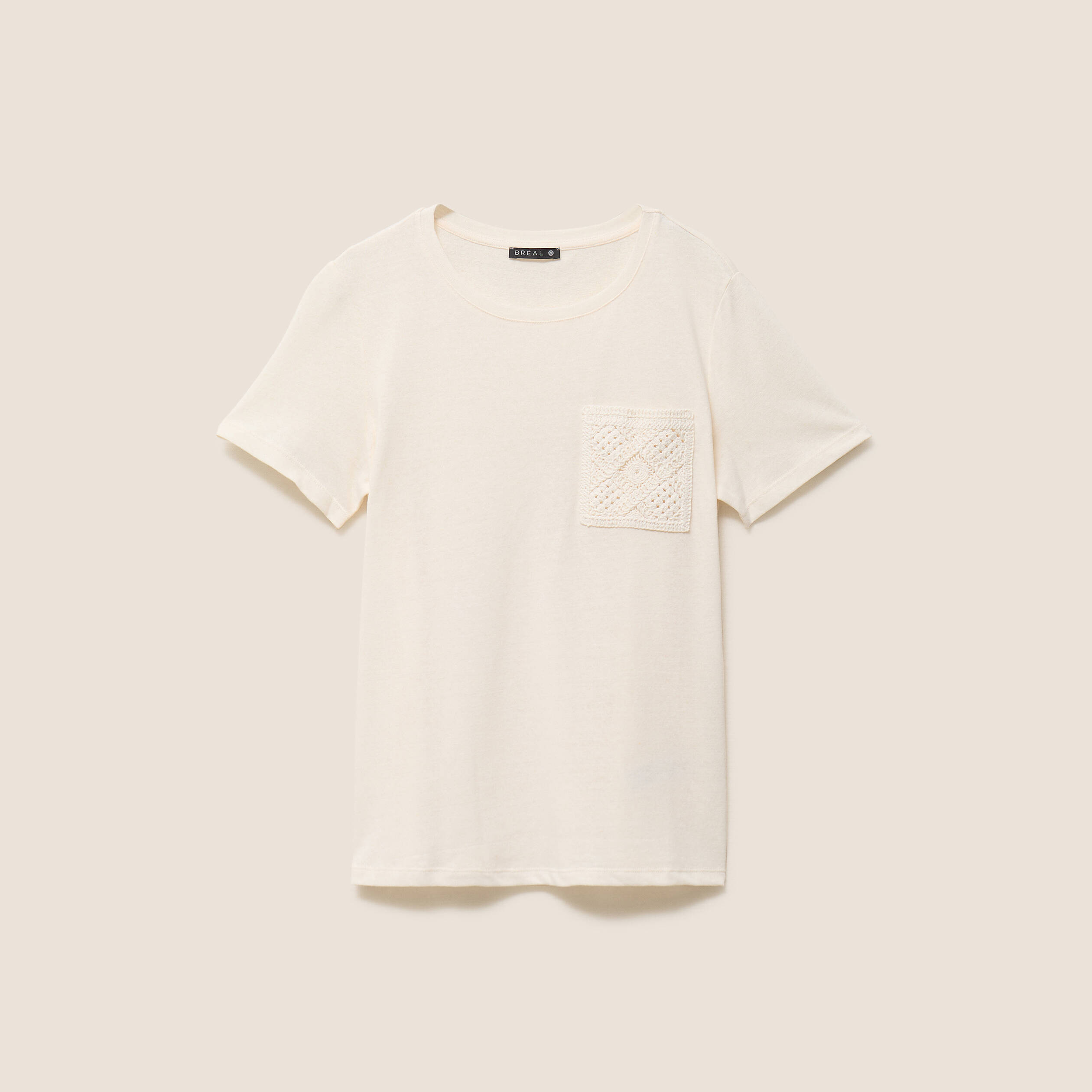 T-shirt col rond manches courtes ecru femme