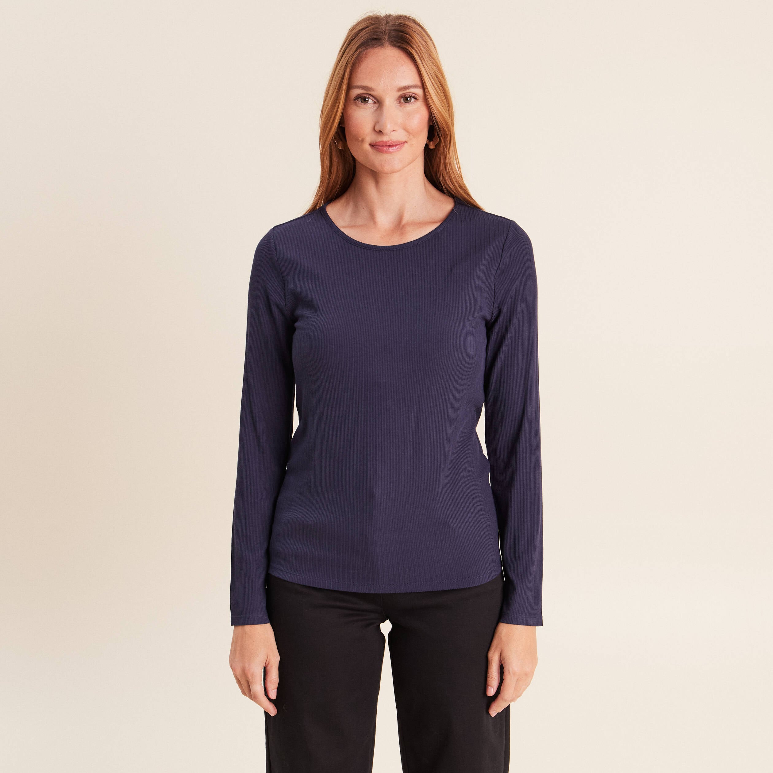 T-shirt thermique ajust&eacute; manches longues bleu marine femme