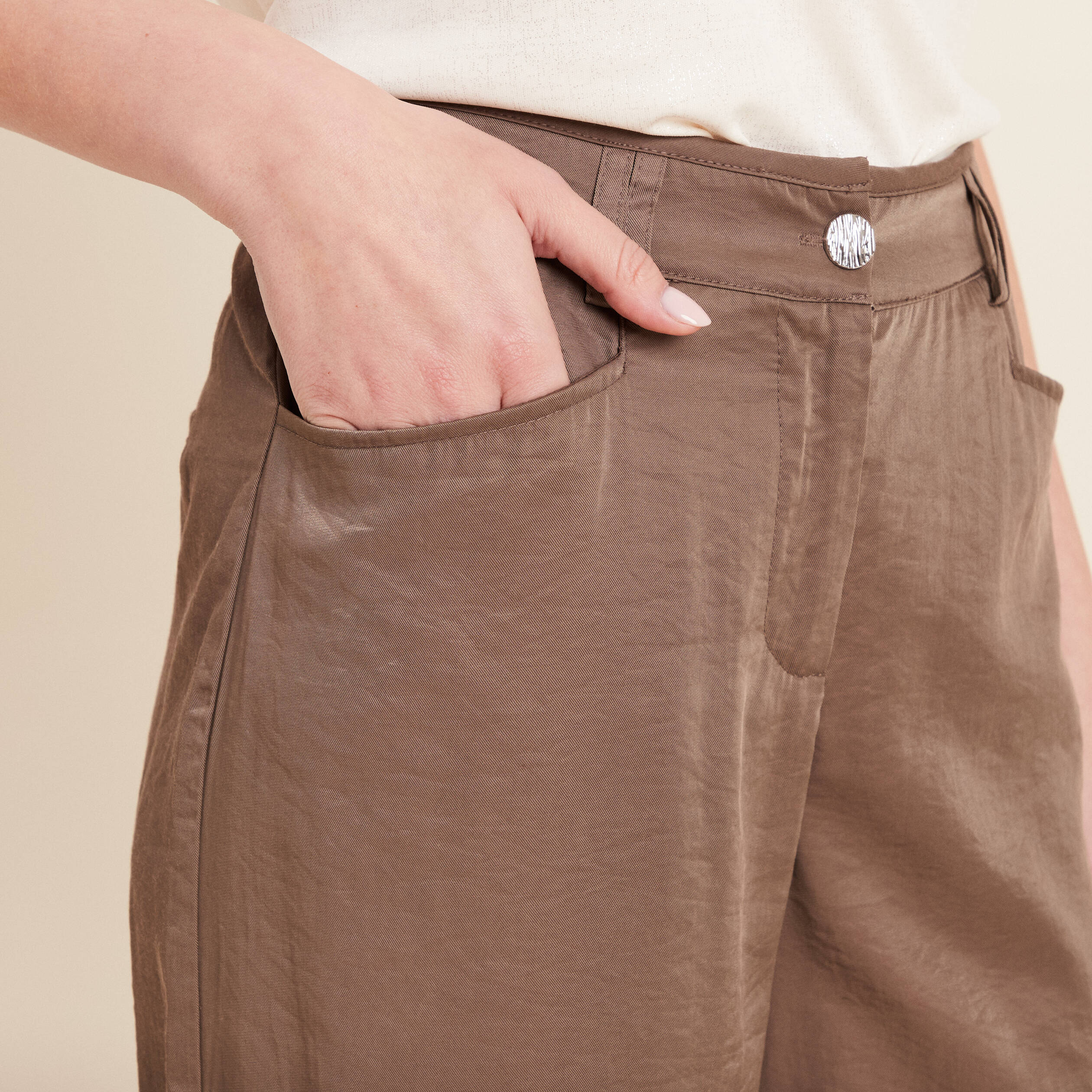pantalon large taille haute taupe femme Pantalon large taille haute taupe femme