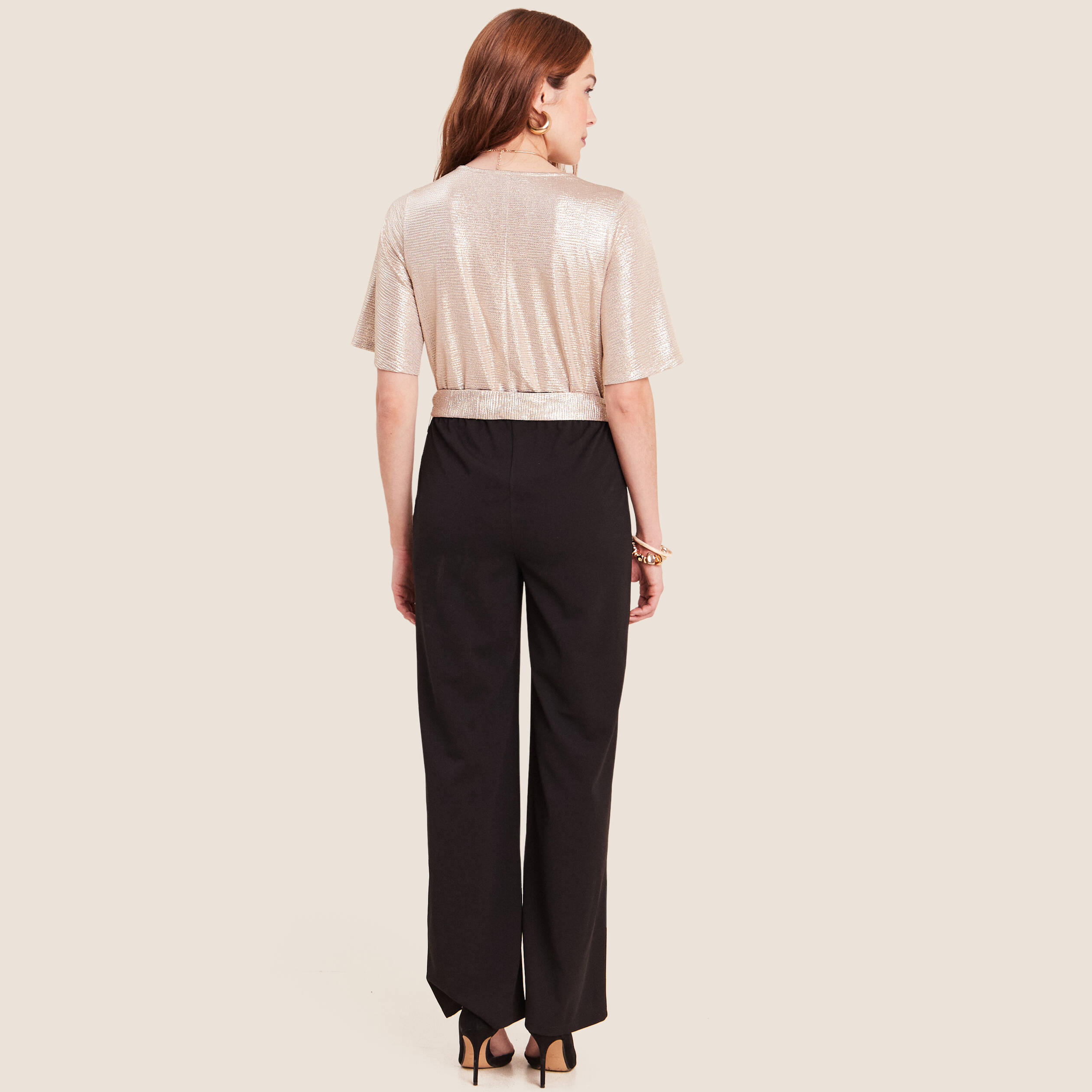 Combinaison pantalon droite couleur or femme