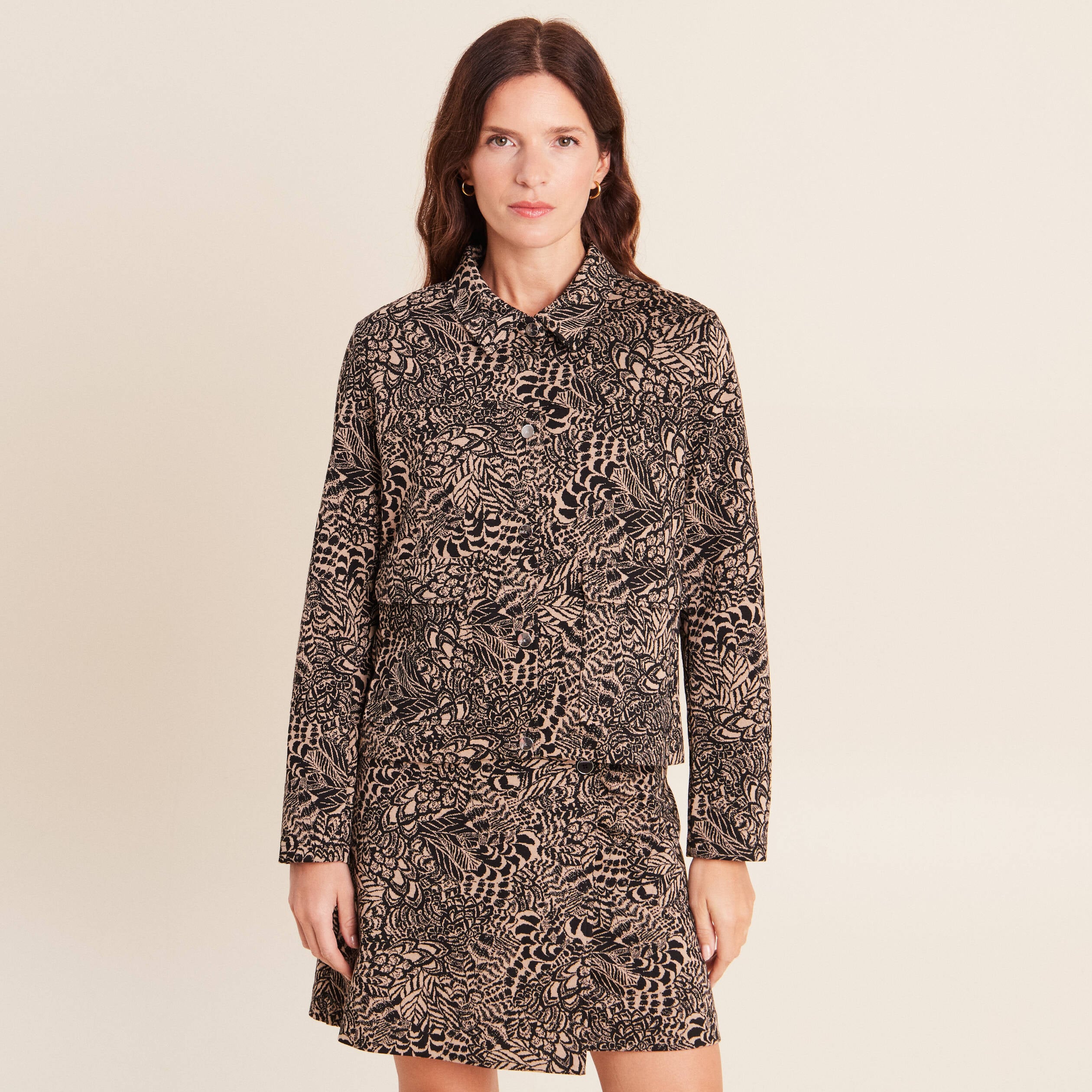 Veste droite doubl&eacute;e beige femme
