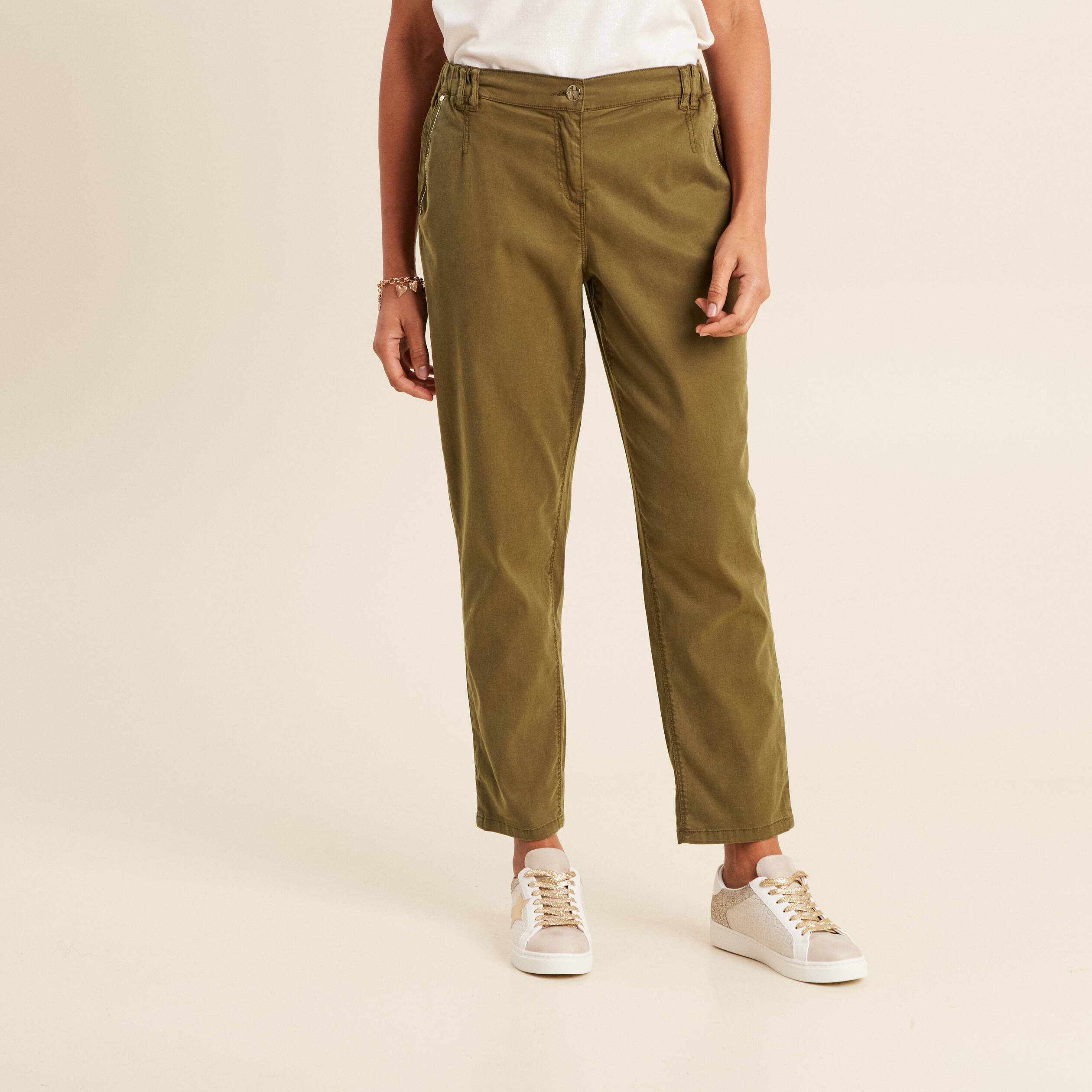 pantalon ajuste taille haute vert olive femme Pantalon ajusté taille haute vert olive femme
