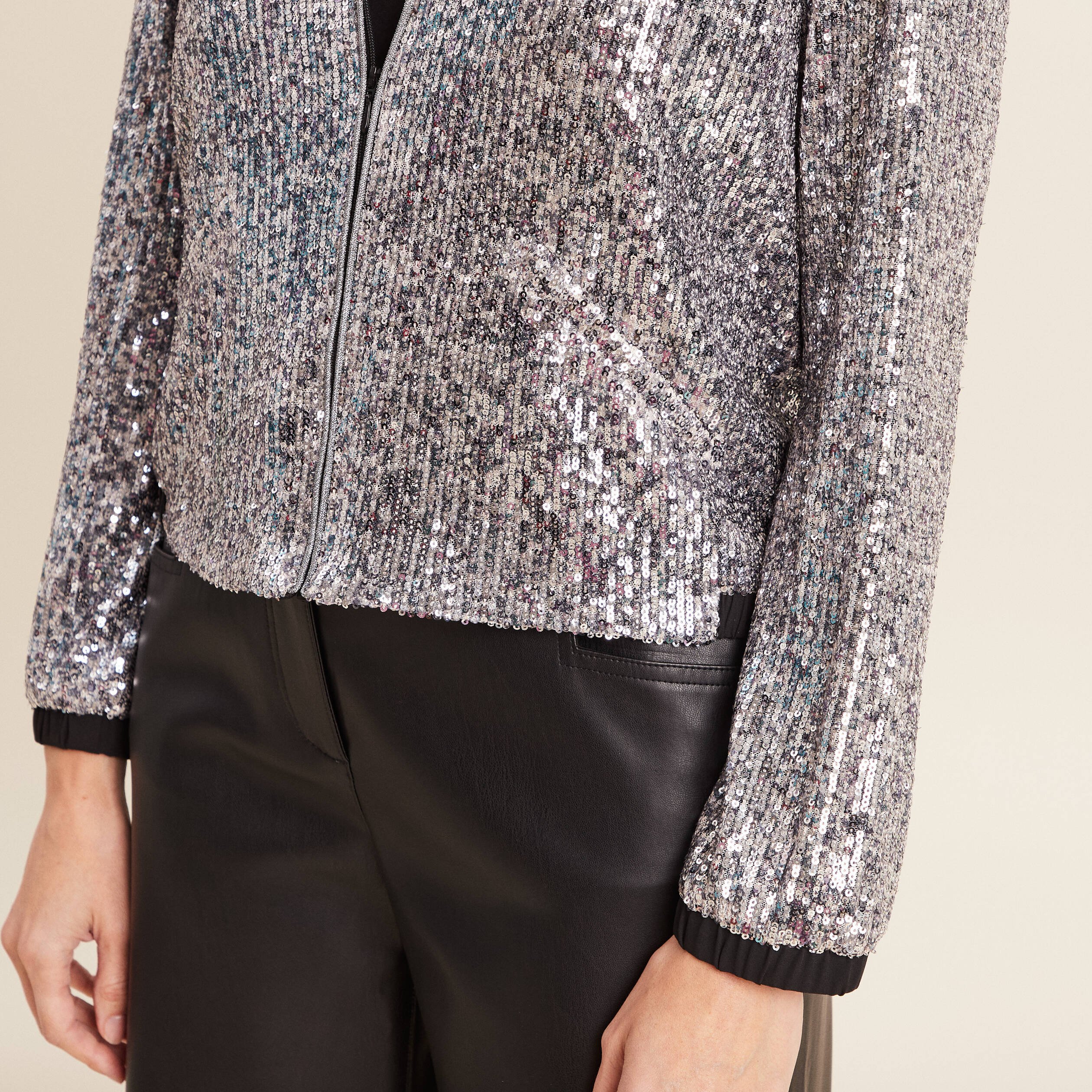 Breal Veste Veste Sequin Femme Veste Zippée Sequins Gris Argent Femme
