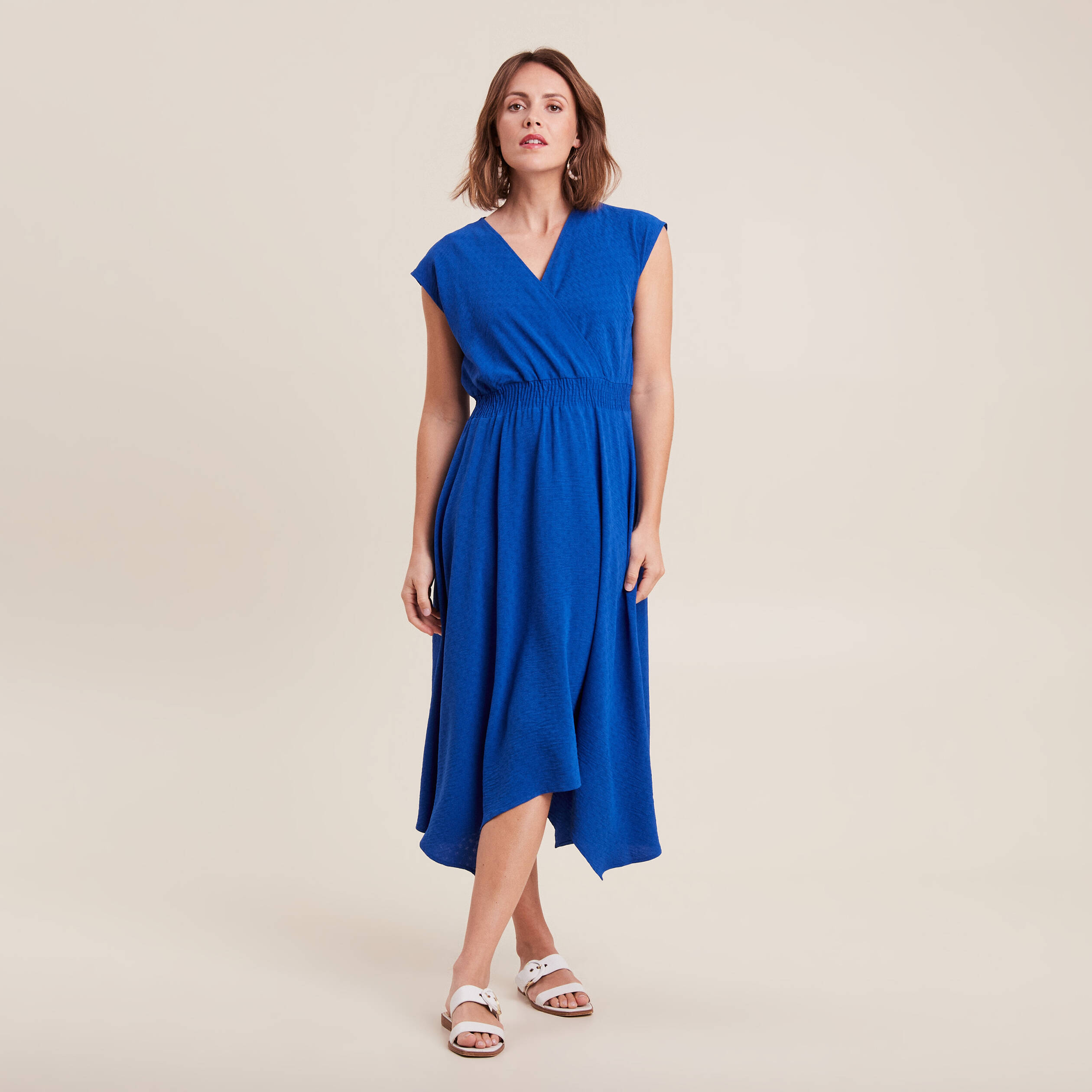 robe evasee taille smockee bleu electrique femme Robe évasée taille smockée bleu electrique femme