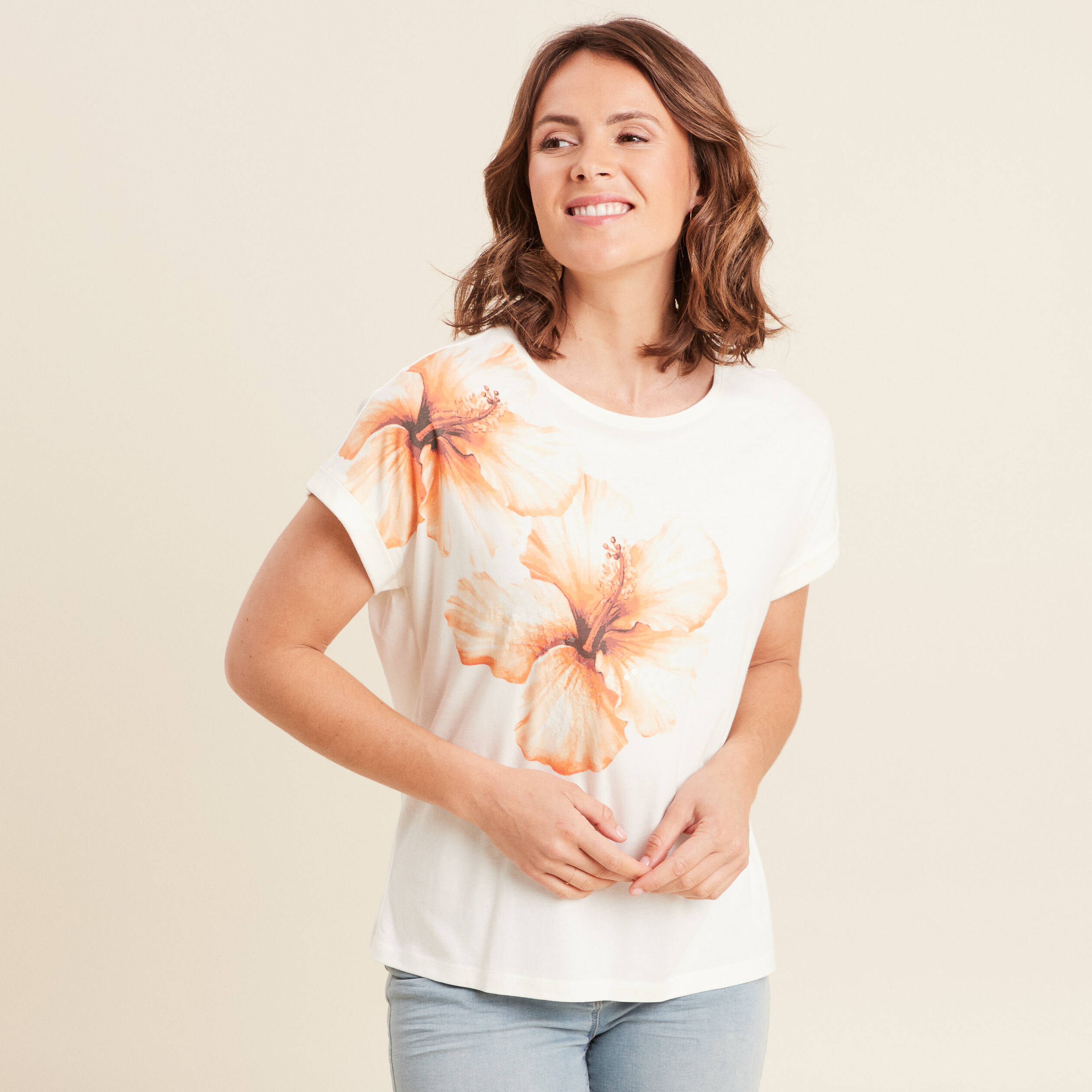 t shirt manches courtes ecru femme T-shirt manches courtes ecru femme