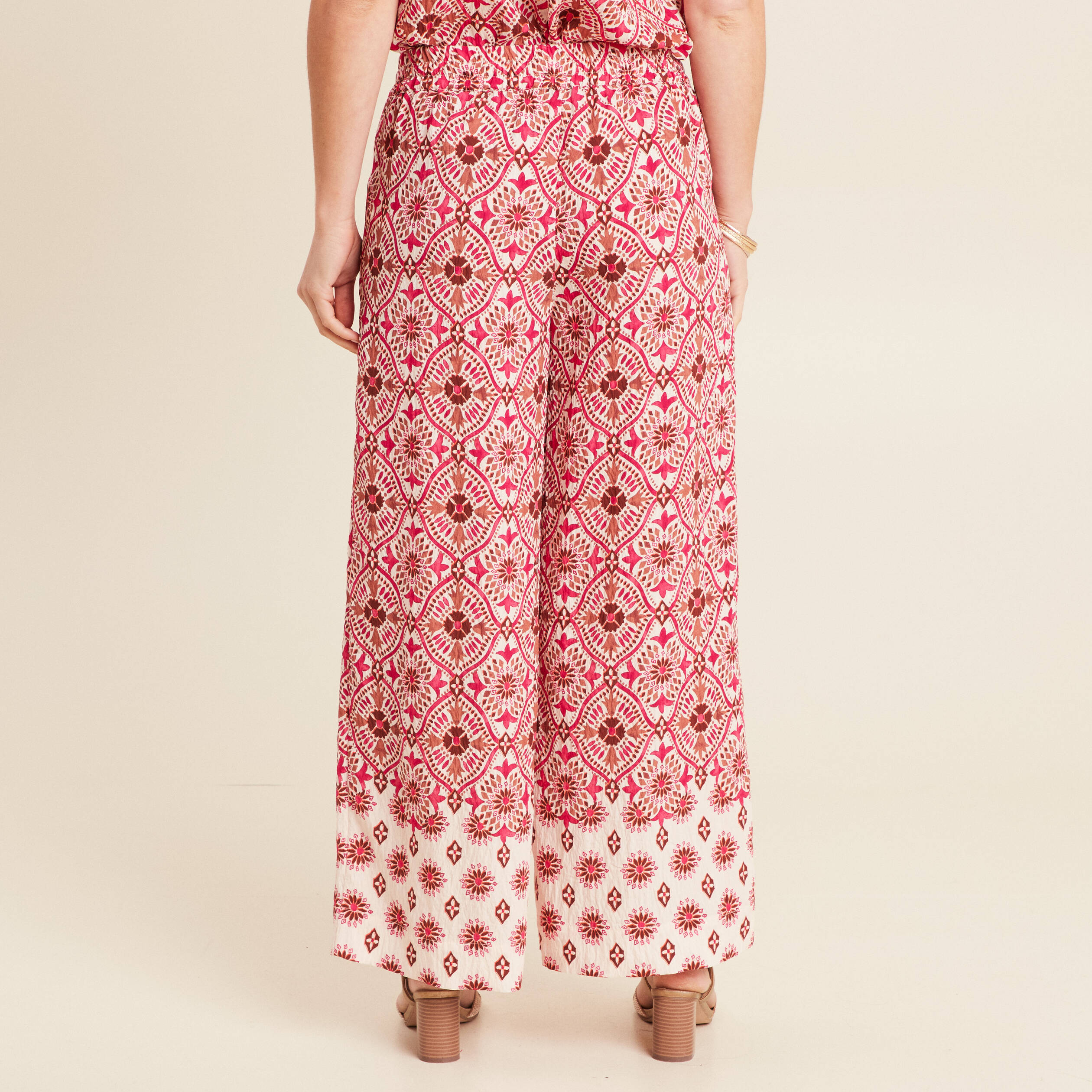 pantalon large taille haute rose femme Pantalon large taille haute rose femme