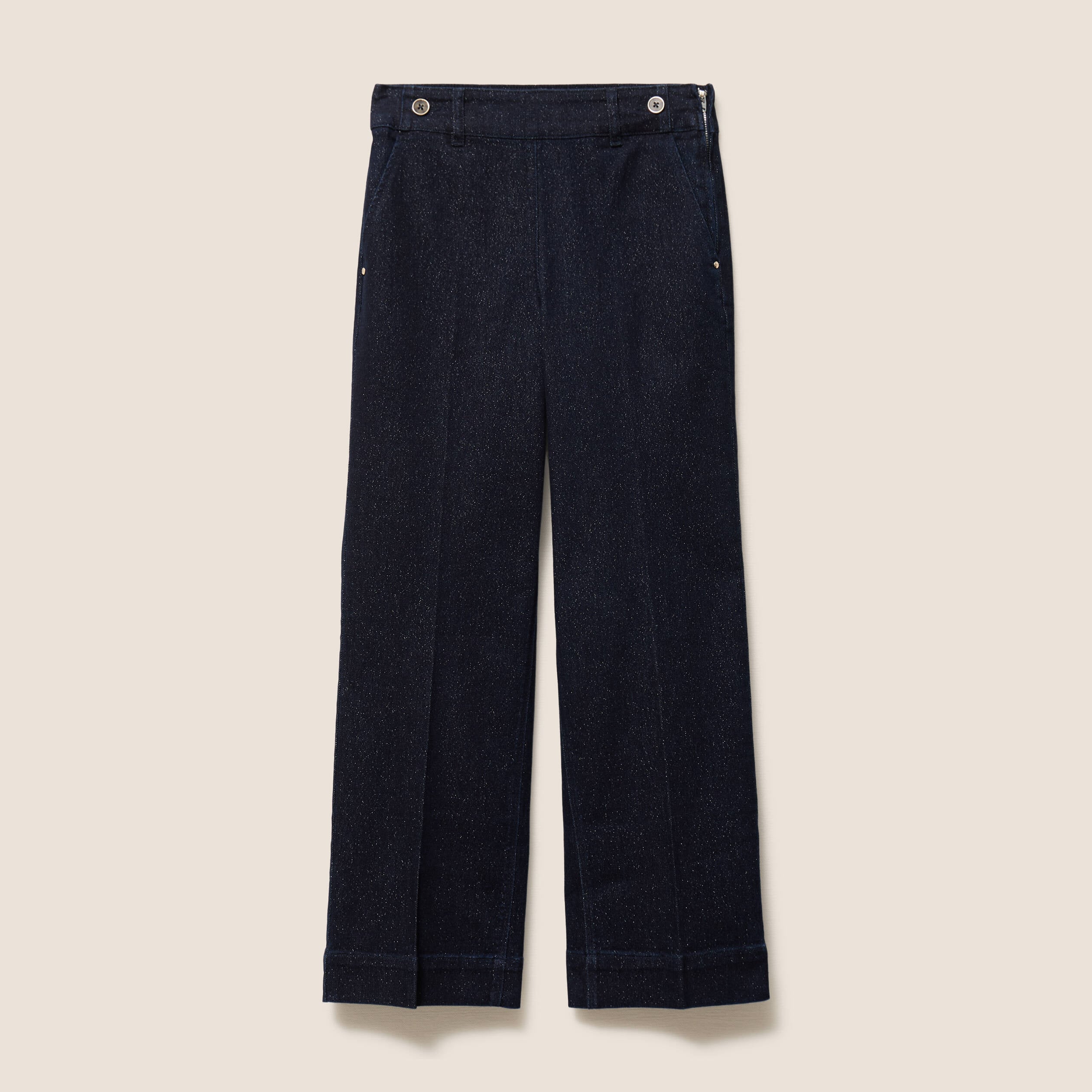 Jean large taille haute &agrave; paillettes denim brut femme