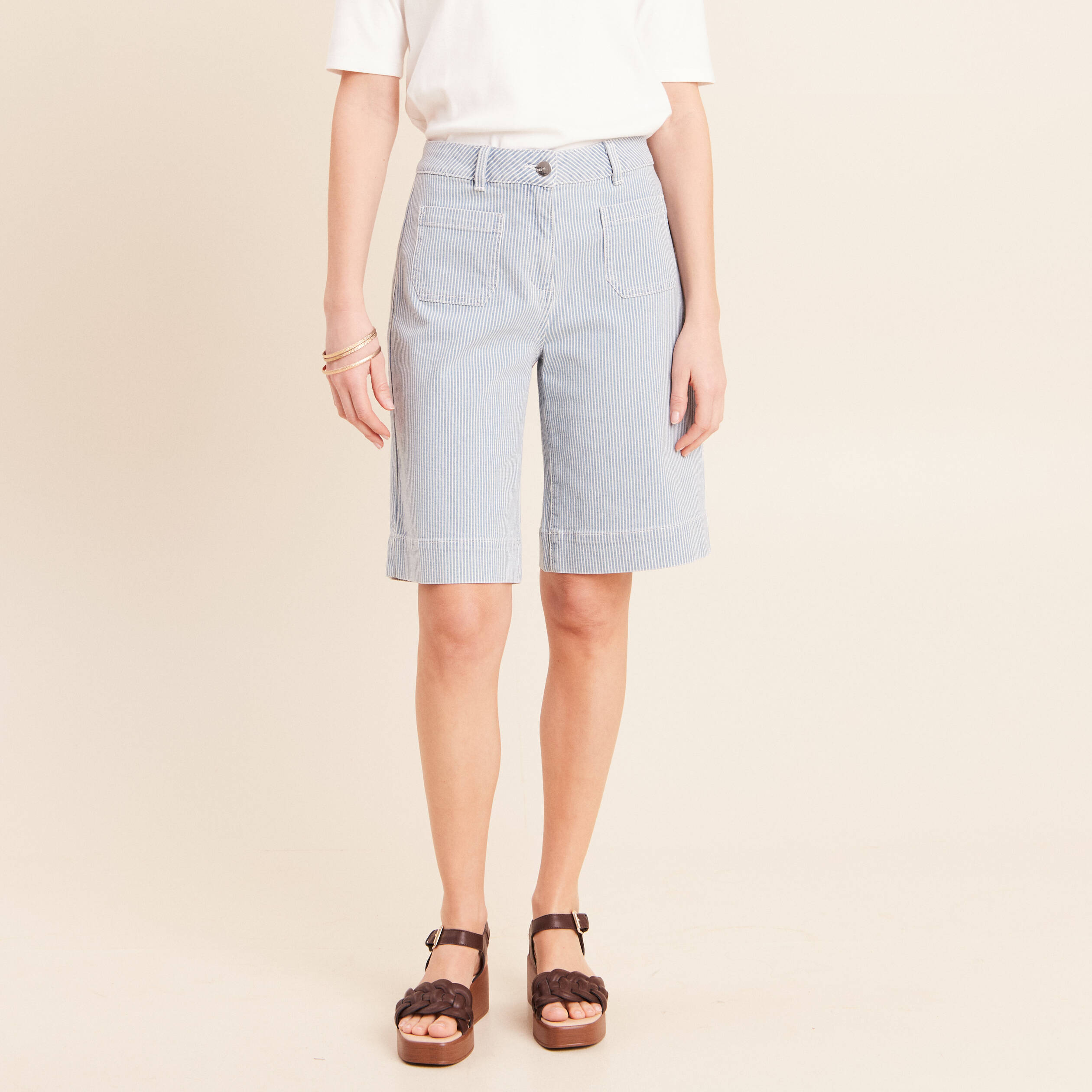 Bermuda casual taille haute bleu femme