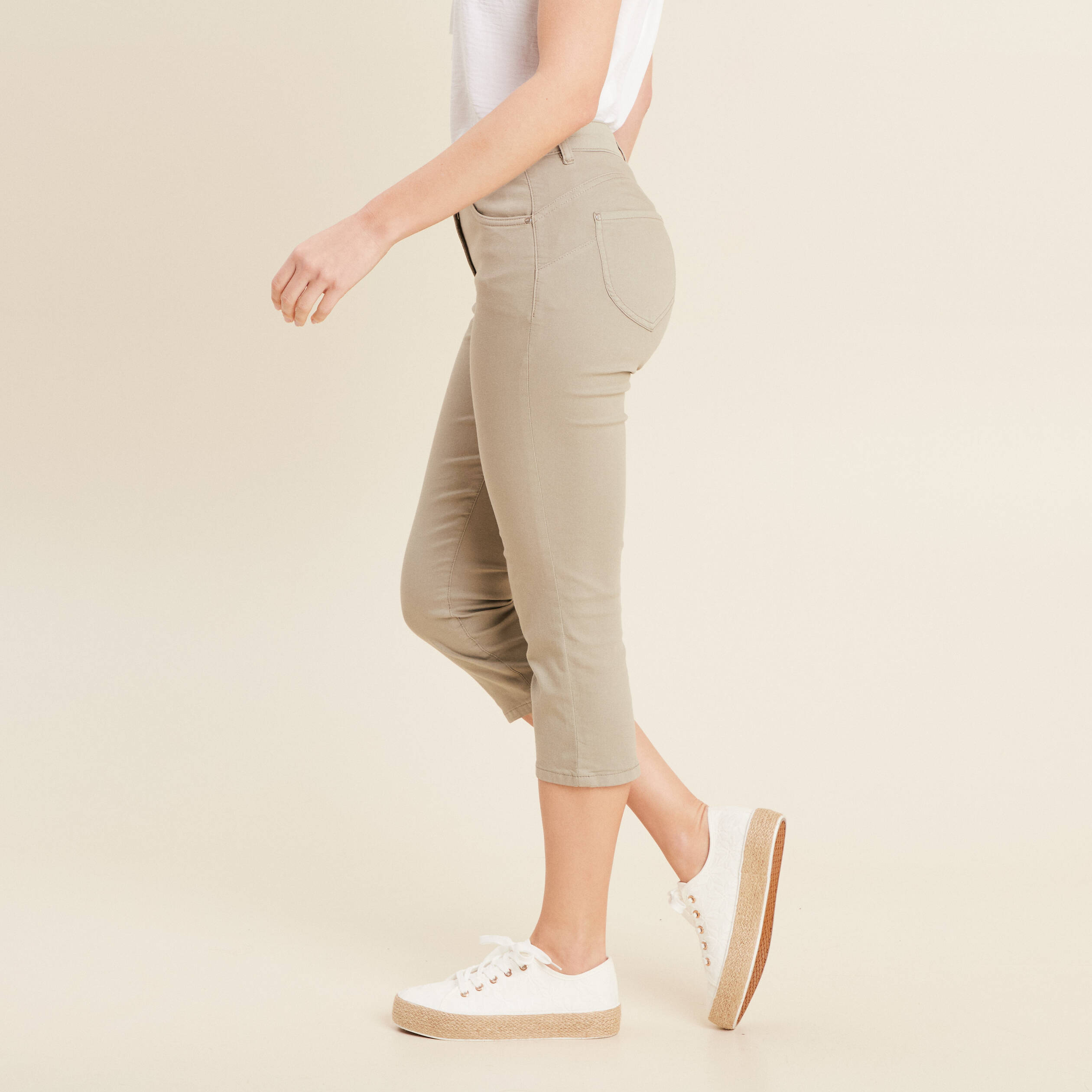 pantacourt droit taille standard vert clair femme Pantacourt droit taille standard vert clair femme